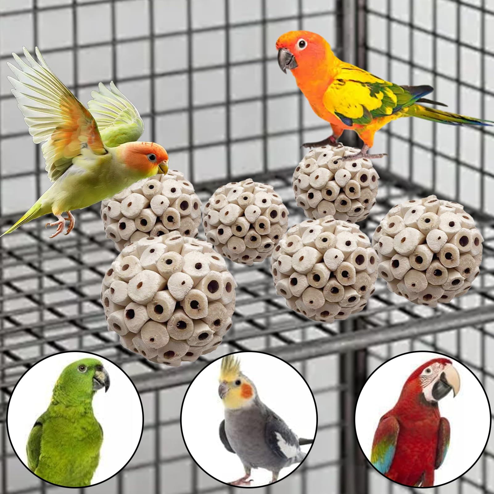 6 Pieces Sola Atta Ball Parrot Biting Toy Bird Chew Accessories Natural Sola Plant Material for Birds, Rabbits, Hamsters and Small Pets. - image 6