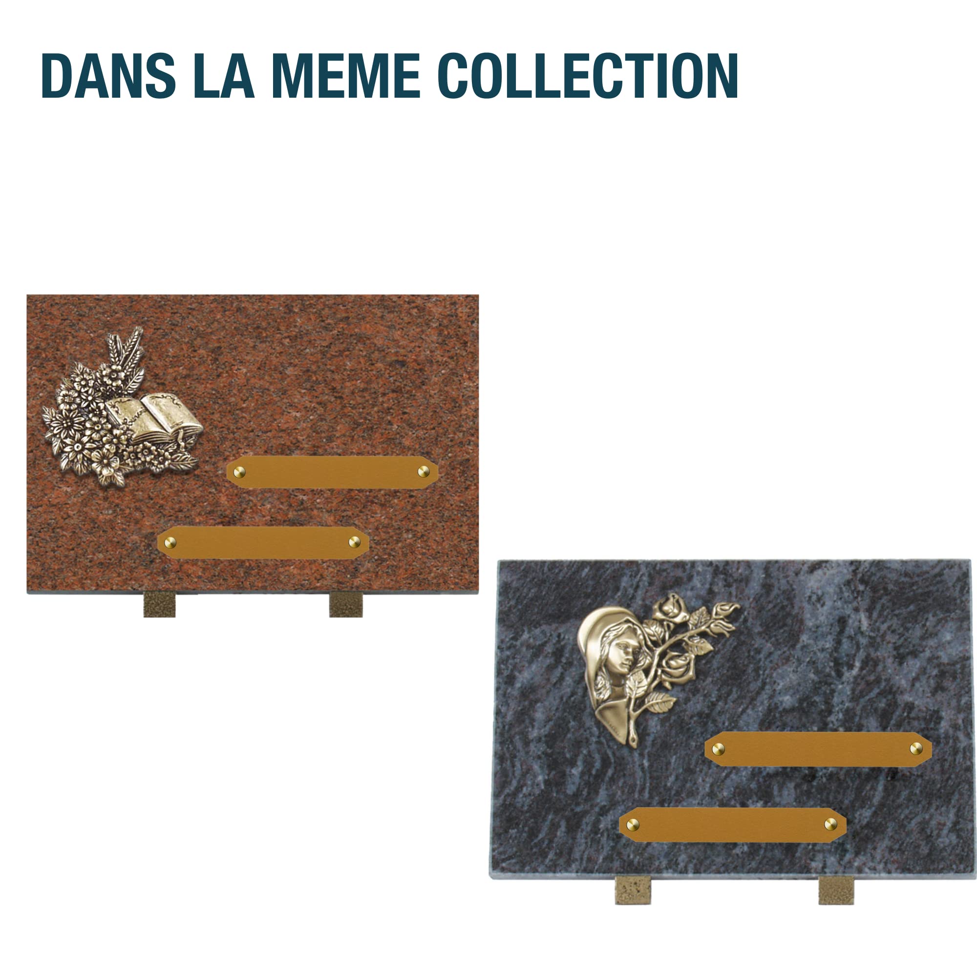Plaque funéraire personnalisée - Granit - assemblée en France - bronze Vierge Marie - H 20 X L 30 cm - 2 textes