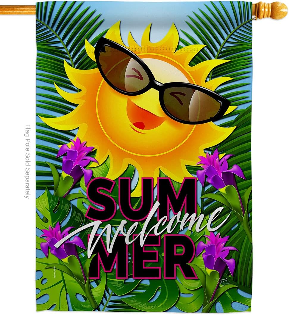 Breeze Decor Joyful Sun House Flag Summer Fun in The Beach Pool Luau Tropical Party Season Outdoor Summertime Sunny Decoration Banner Small Garden Yard Gift Double-Sided, Made in USA