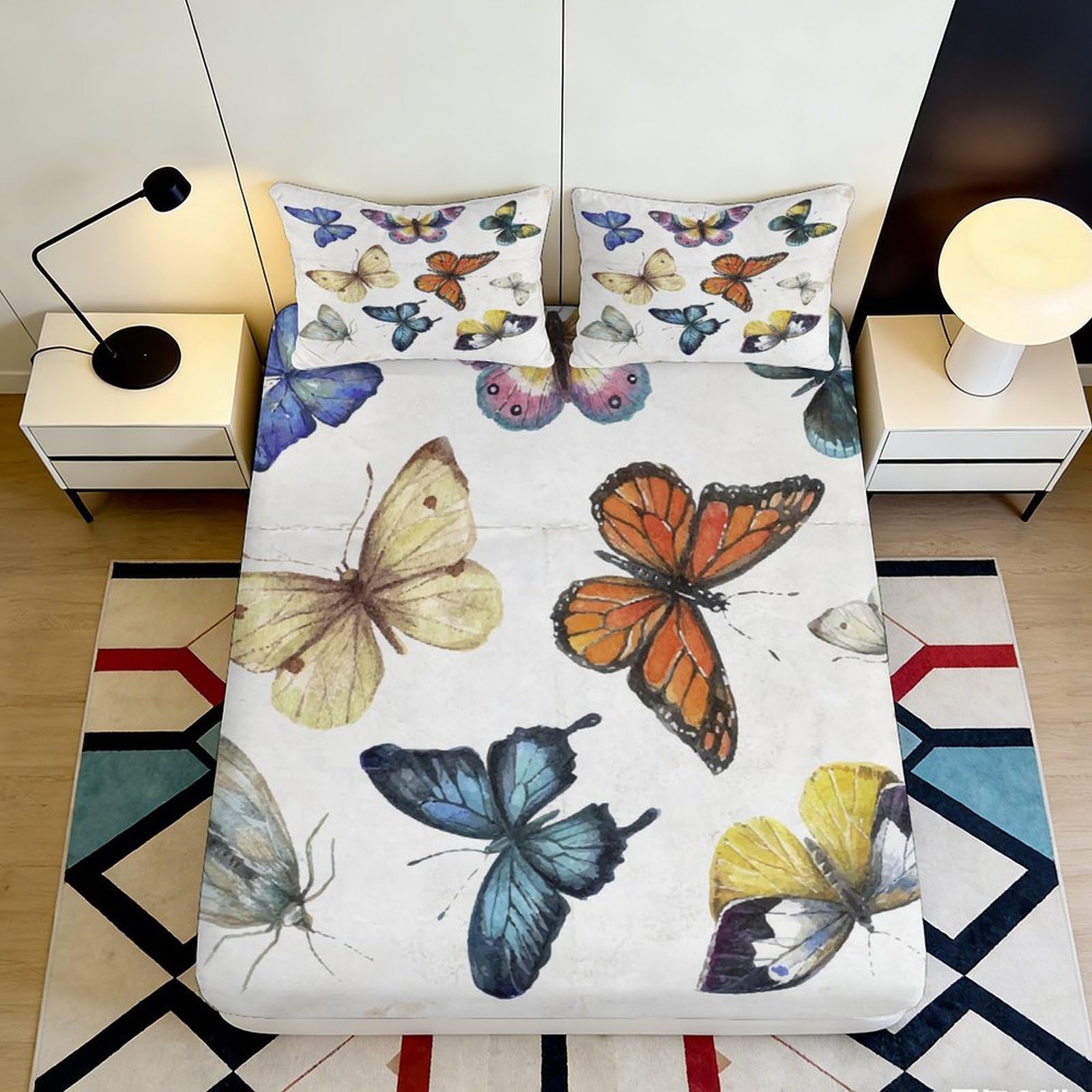 Jqzkxnhpbr Style-4 3D Printed Colorful Butterfly Fitted Sheet Microfiber Soft Slip-Resistant Artistic Mattress Cover Bedroom Decoration 90X200x25cm
