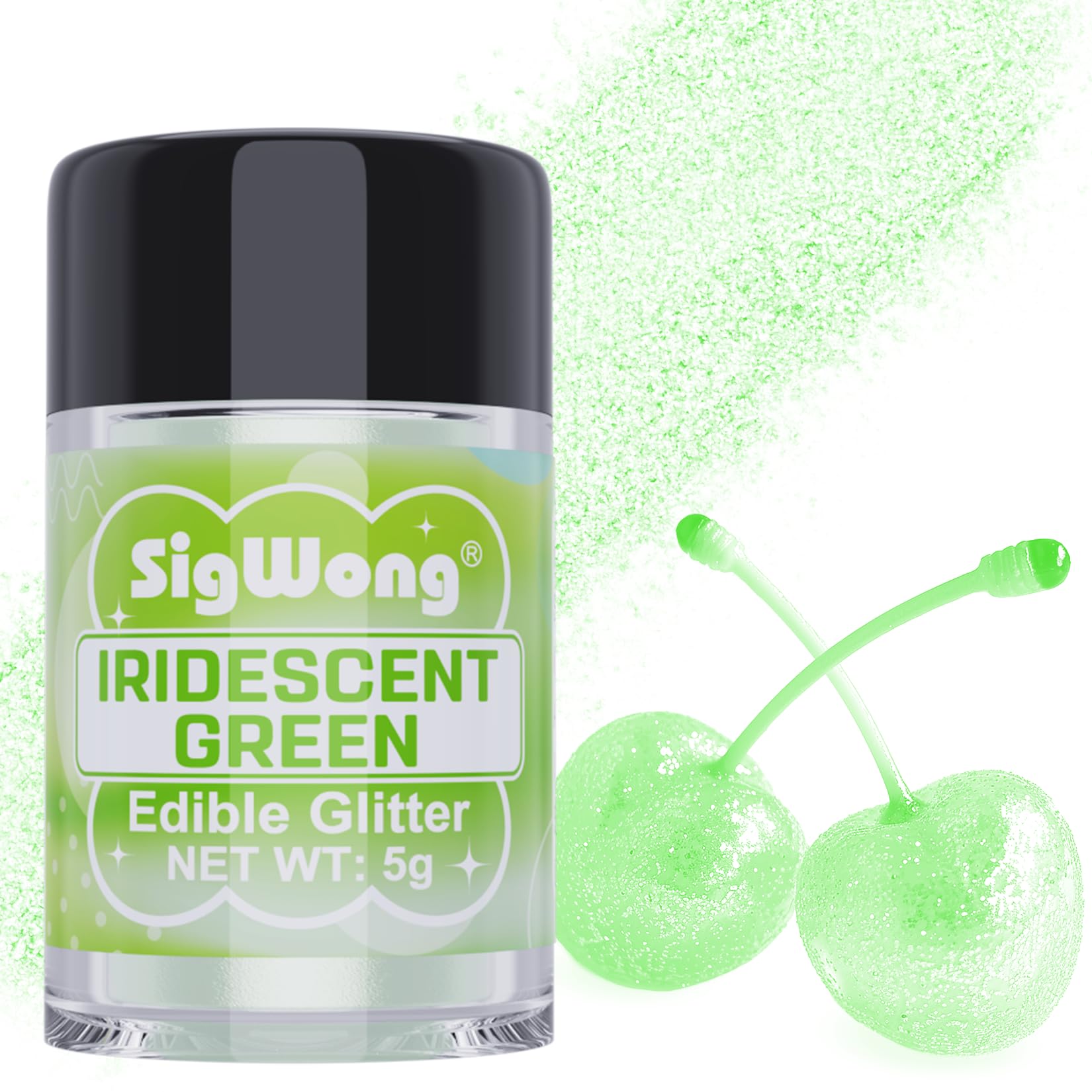 Iridescent Green Edible Glitter - 5g Food Grade Cake Decorating Shimmering Glitter, Edible Sprinkle Luster Dust for Drinks, Chocolates, Fondant, Strawberries, Cupcakes, Candy, Cookie - Vegan