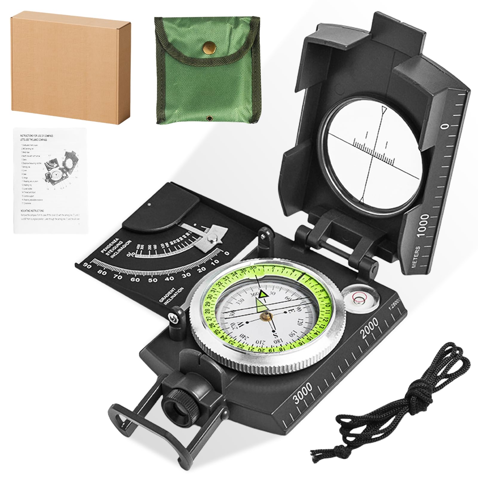 Boussole Avec Règle Et Miroir – Multifonction, Déclinaison, Pour Randonnée, Camping, Orientation
