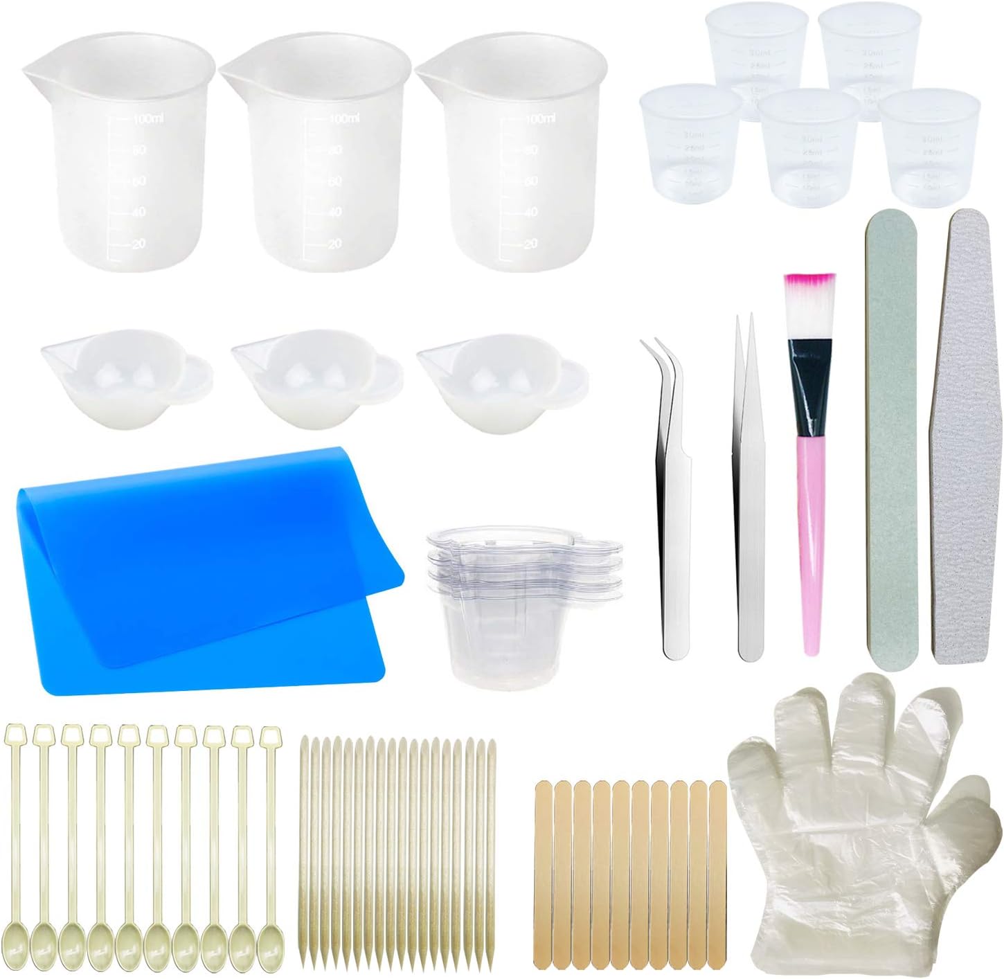 Allazone 92 PCS Epoxy Resin Tools Kit, Silicone Mold Tool Included Silicone Cup, Tweezers, Mixing Sticks, Dropping Pipette, Sanding Strip for Jewelry DIY