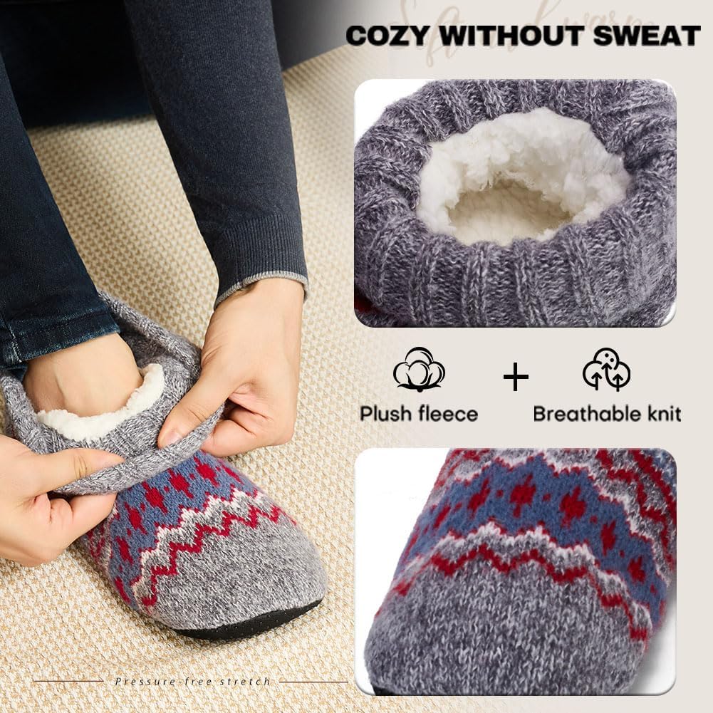 LEMZONE Mens Fuzzy Slipper Socks with Grippers Sherpa Lined House Shoes