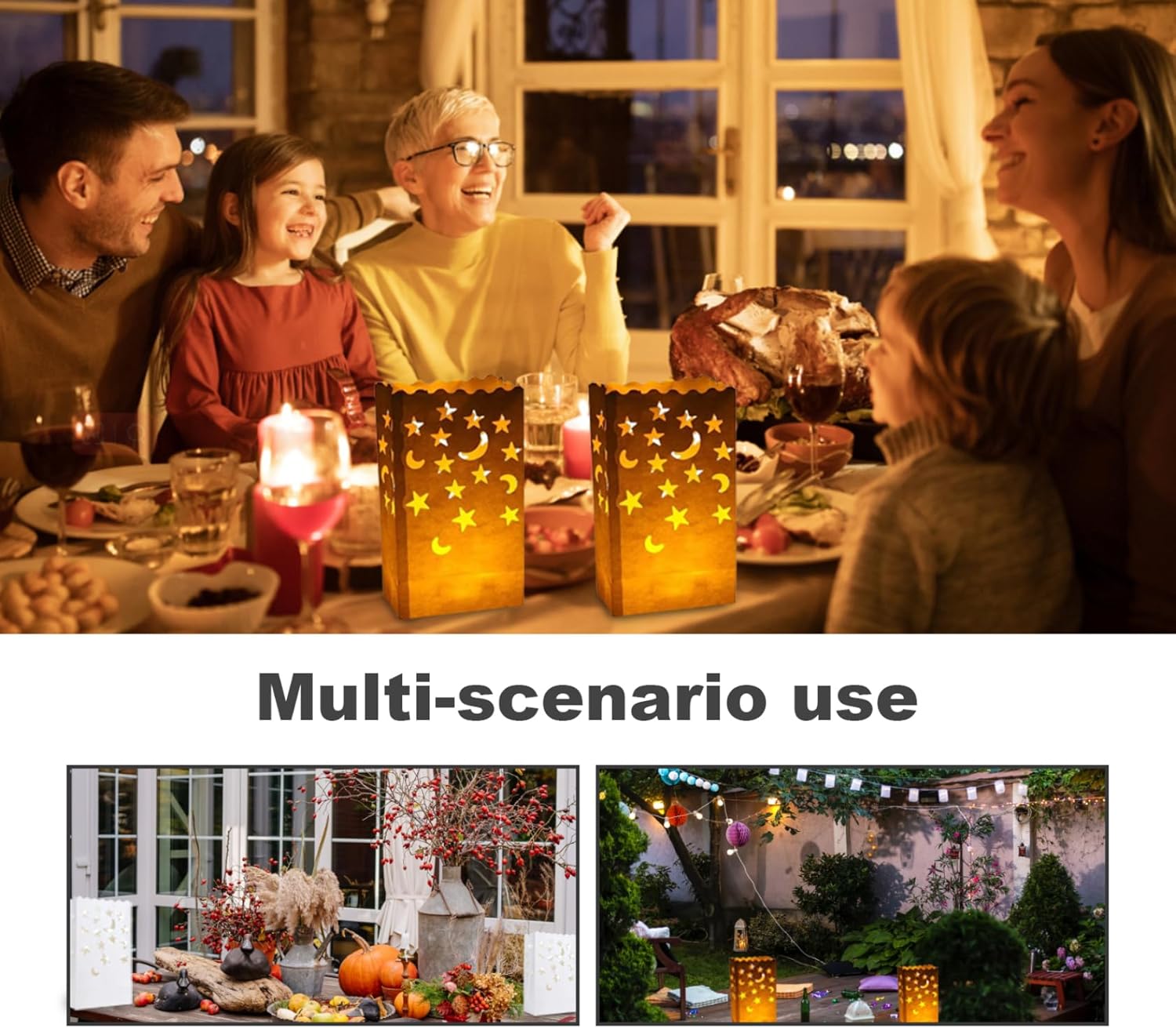 Thanksgiving Luminary Candle Bags with Stars Moon 50PCS Flame Resistant Lantern Luminary Bag Tea Light Luminaries for Fall Wedding Valentine's Day Thanksgiving Party Decor 5.91x3.54x10.24 inch...