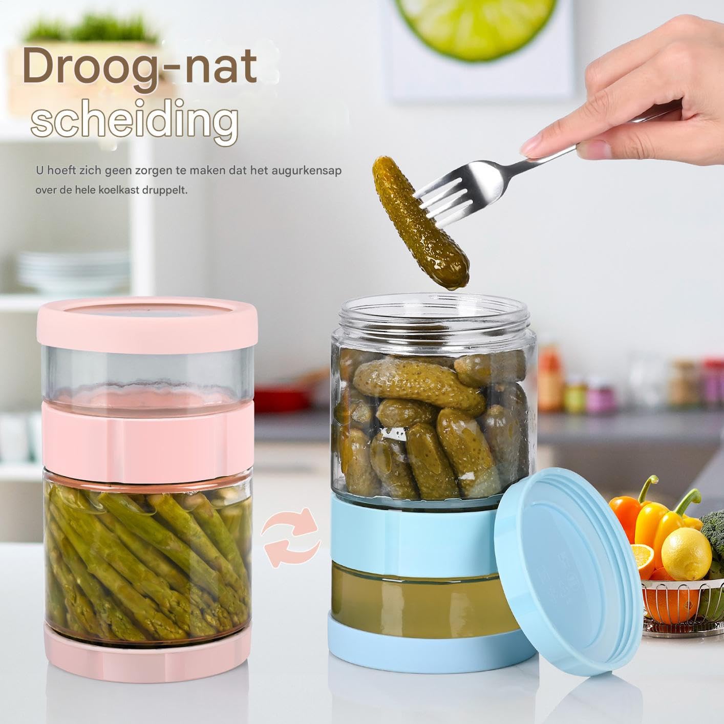 Barattolo di cetriolini in | Vaso a | Coperchio in silicone a bocca larga reversibile in antiscivolo per insalata bagnata e separazione cucina insalata miele yogurt brew dispensa