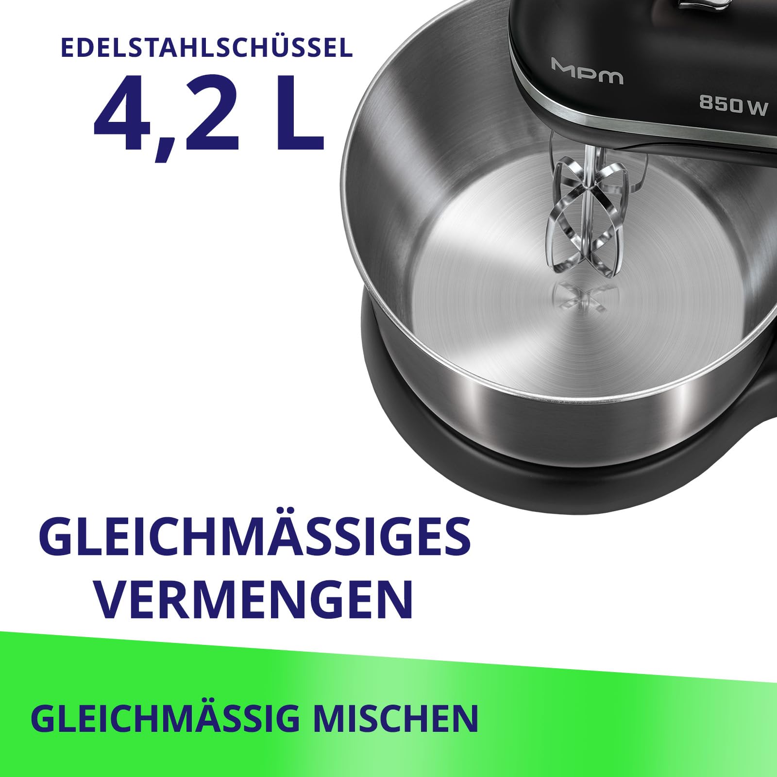 MPM Mikser ręczny z miską do mieszania stal szlachetna 4,2 l, 850 W, czarny