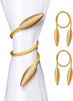 2Pcs Gold Malleable Curtain Tiebacks Window Decor Bedroom Living Room | Flexible Malleable Curtain Holdbacks, Reusable Drapery Fasteners for Bedroom, Living Room, Dining Room, Study