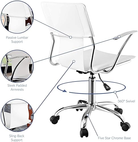 Miniatura 7 de Modway Silla de oficina giratoria de piel sintética de estudio en color blanco