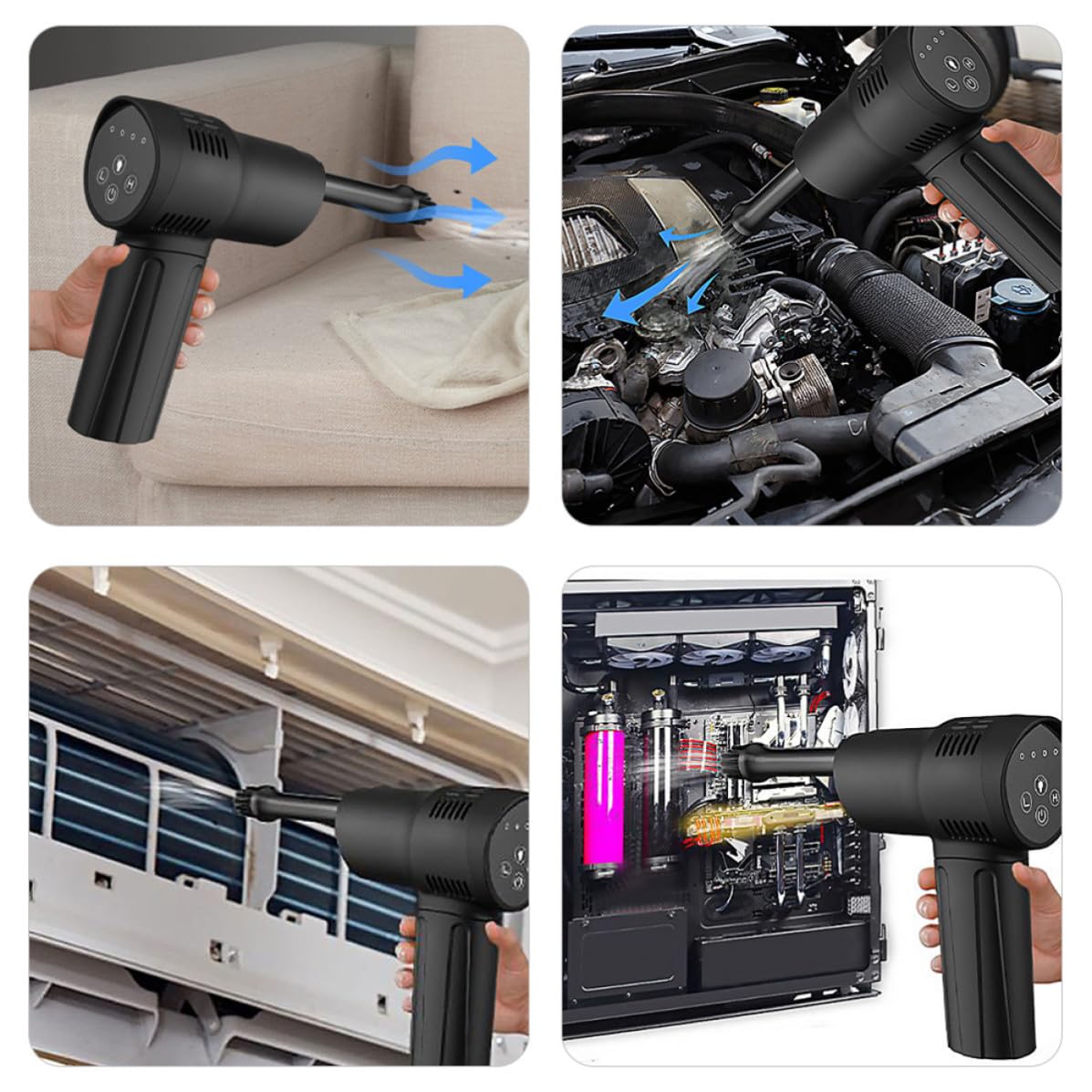 USHOBE Soffiatore Aria Compressa Elettrico Senza Fili Ricaricabile 6000 mAh Plastico Nero Bassa velocità per Pulizia Computer e Obiettivi Fotografici a Casa