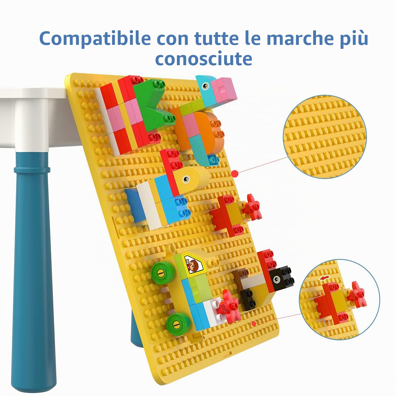 burgkidz Blocchi di costruzione per bambini tavolo e sedia, tavolo multi-attività con 1 sedia e 130 pezzi di grandi blocchi, mattoni creativi, giocattoli compatibili per ragazzi e ragazze