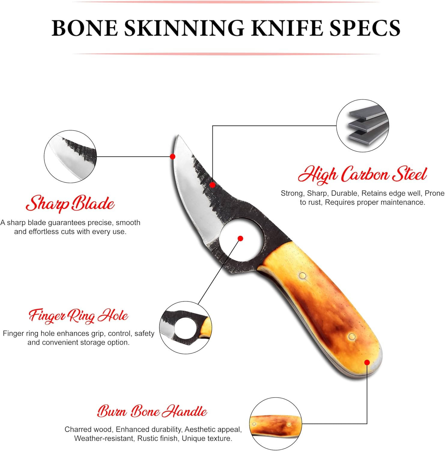 Skinning Knife,Small Hunting Fixed Blade Knife,Damascus Bone Skinning Knife, 3 Inch Blade Outdoors Camping Gear, Fixed Blade Bushcraft Knives,Knife for men - Image 3