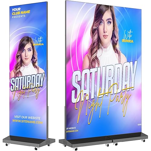 MWE P1.86 Spliceable LED Poster Screen with Flight Case, Foldable LED Digital Signage Advertising Display Kiosk with Publishing System, Portable Digital Poster for Events and Rentals (2 Panels), Black