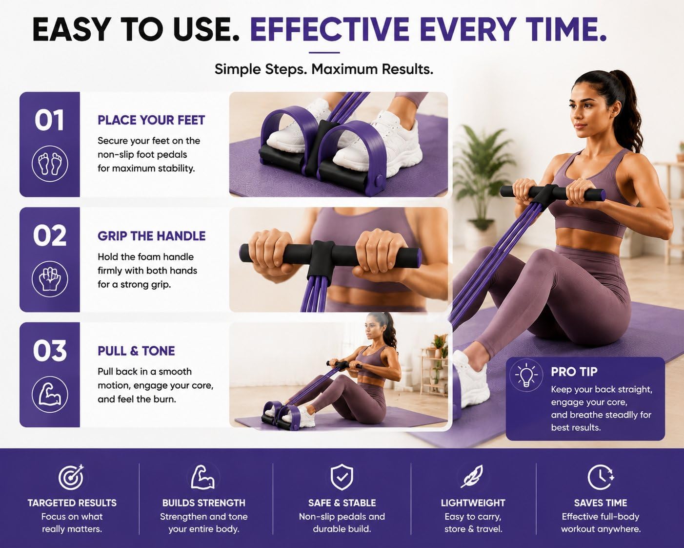 Pedal Resistance Bands with Handles, 6-Tube Exercise Resistance Bands with Foot Pedals, Natural Rubber Workout Bands for Arms, Legs, Abs, Waist, Pilates & Full Body Home Workouts