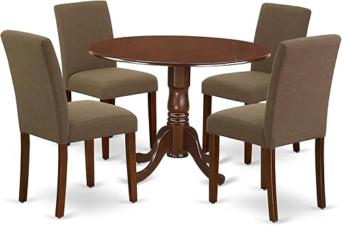 Miniatura 22 de East West Furniture DLAB5-BLK-06 - Juego de comedor de 5 piezas para 4 personas, incluye una mesa de comedor redonda con Dropleaf y 4 sillas de