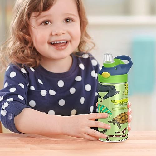 Miniatura 7 de MCHIVER Green Animals - Botella de agua para niños con pajilla, botella de agua para niños y niñas, con aislamiento de acero inoxidable, termo para