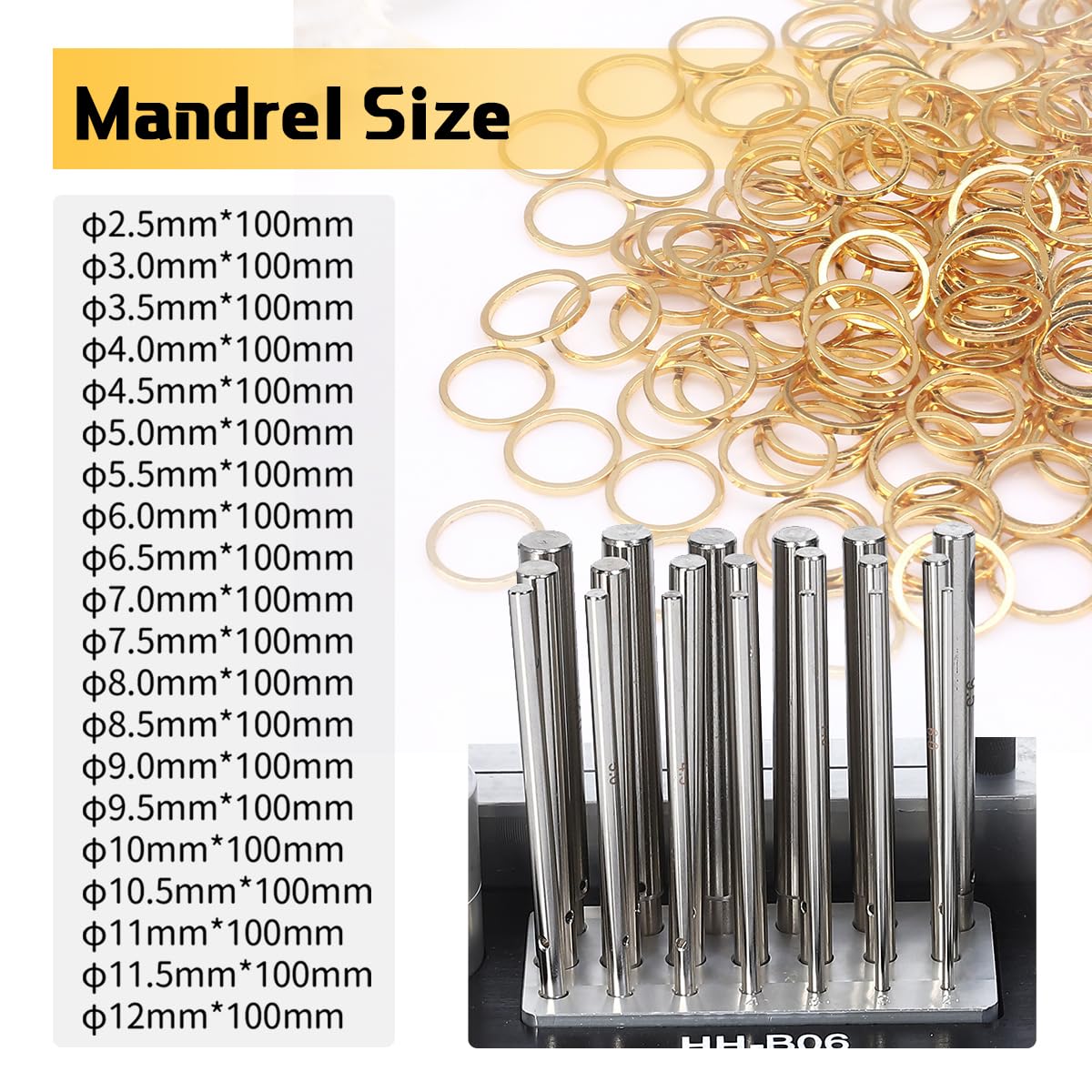 Fabricante de anillos de salto GEMKIT con 20 mandriles de acero inoxidable, herramienta de orfebrería y DIY para hilos de oro, plata, cobre y acero inoxidable