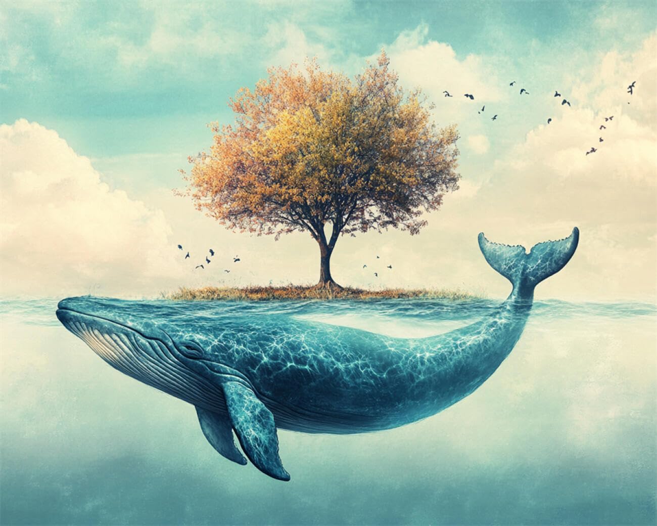RKFLGEW DIY Bead Embroidery Kits Fantasy Whale 50x70cm