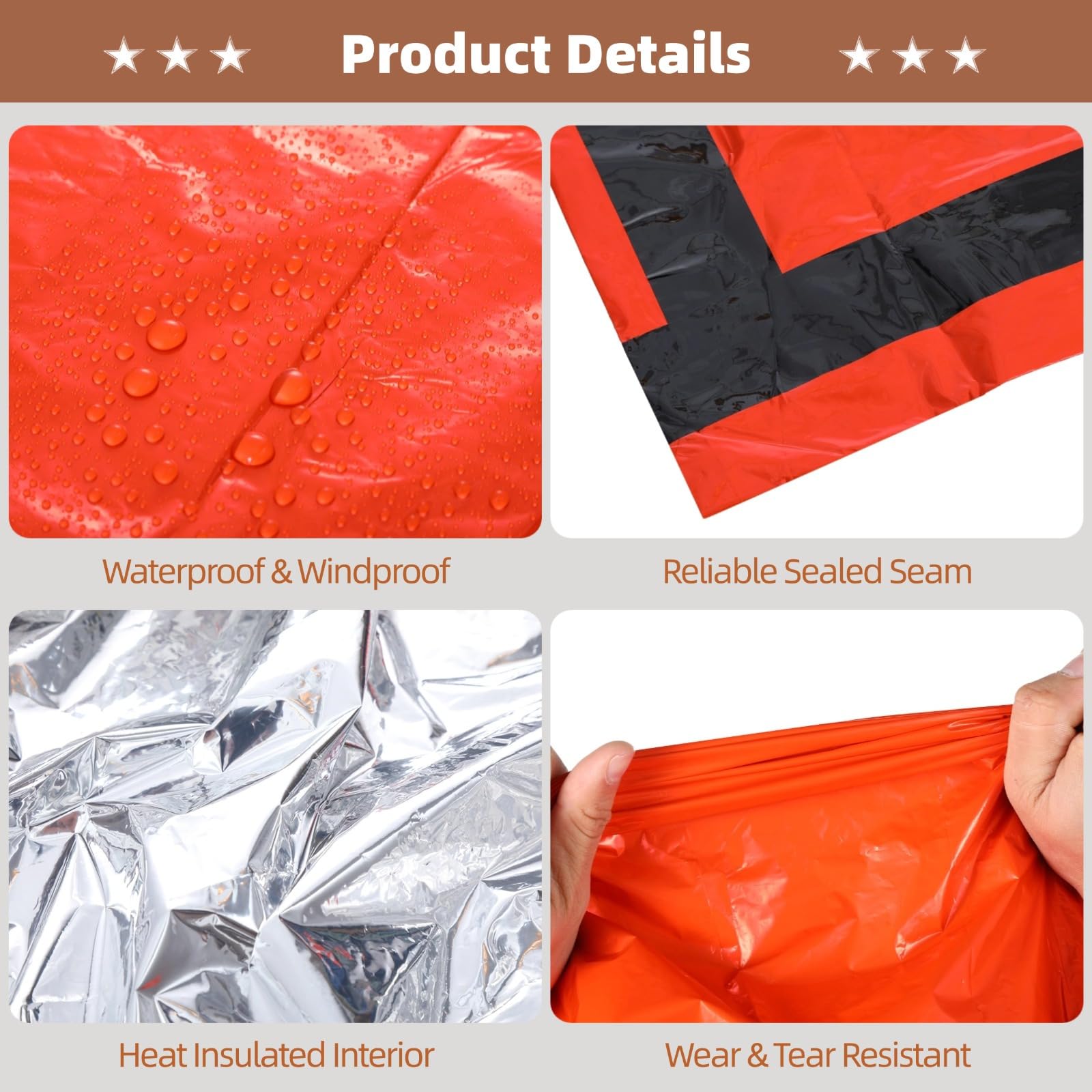 12 Emergency Sleeping Bags with Whistle, Waterproof Survival Blanket, Compact Bivvy Sack for Hiking, Camping, and Climbing