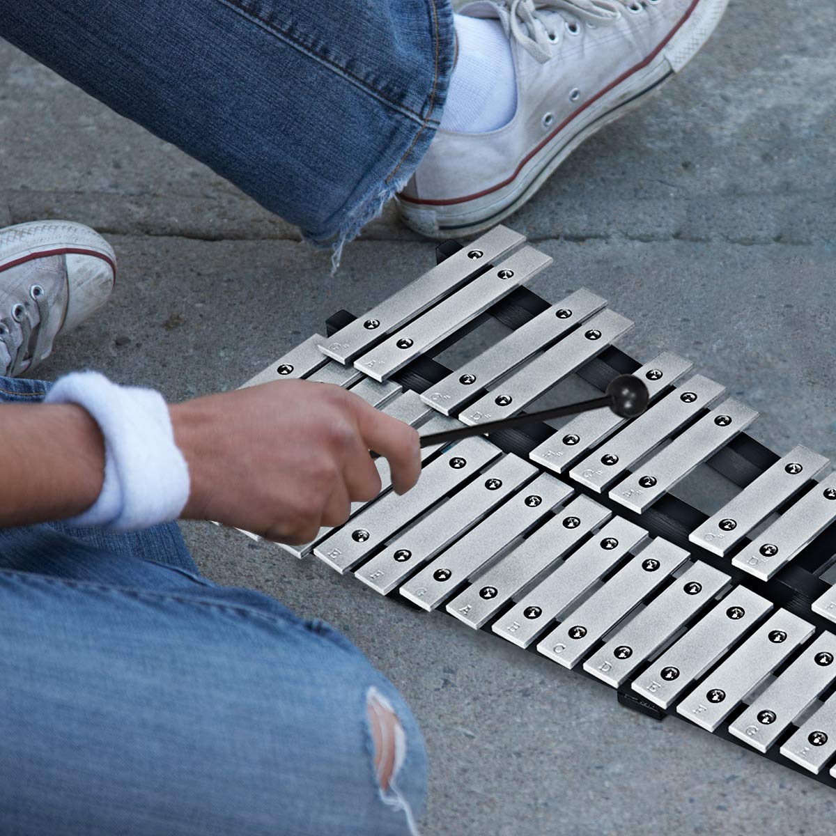 COSTWAY Kit de Percussion Glockenspiel 30 Note Portable avec Baguettes en Bois,Cadre en Bois Barres en Aluminium avec Sac de Transport pour Enfants Educatifs