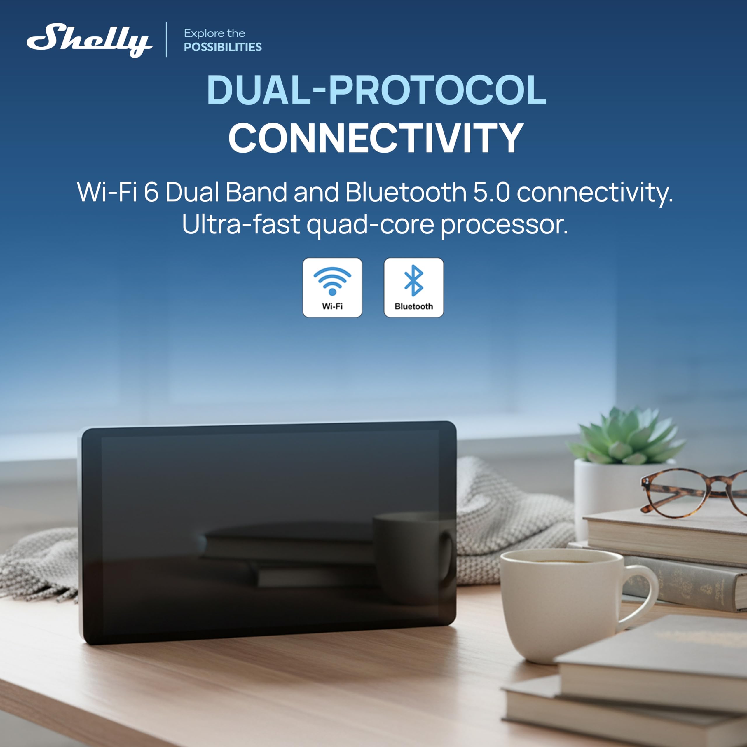 Shelly Wall Display X2i Argent - Panneau de commande Domotique, Wi-Fi et Bluetooth, Commutateur dispositifs connectés et scènes, Écran tactile 6.9”, Haut-parleur, Relais 5A, Shelly app, Home Assistant