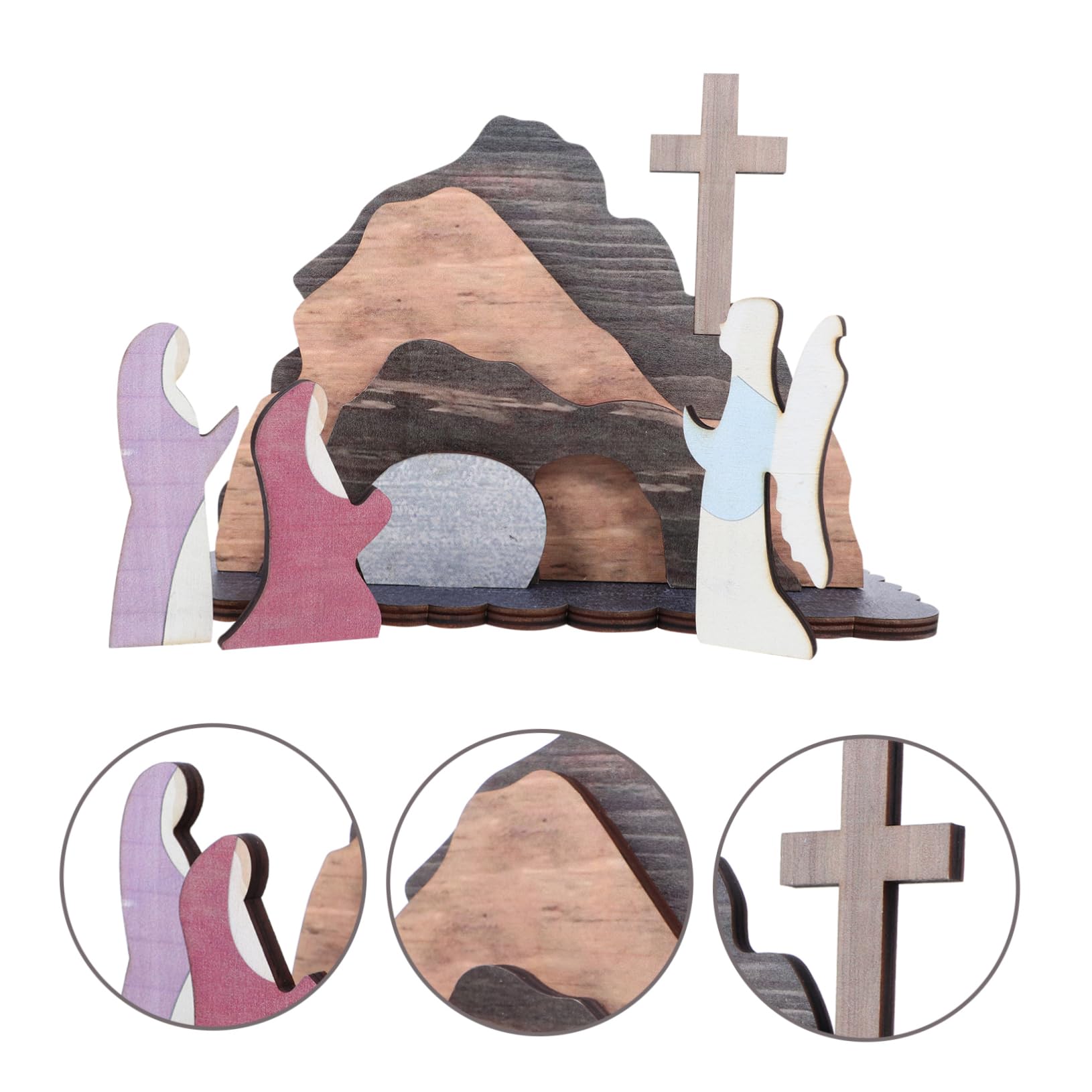 Alipis Wooden Easter Scene Nativity Decor for Dining Table Religious Easter Decor