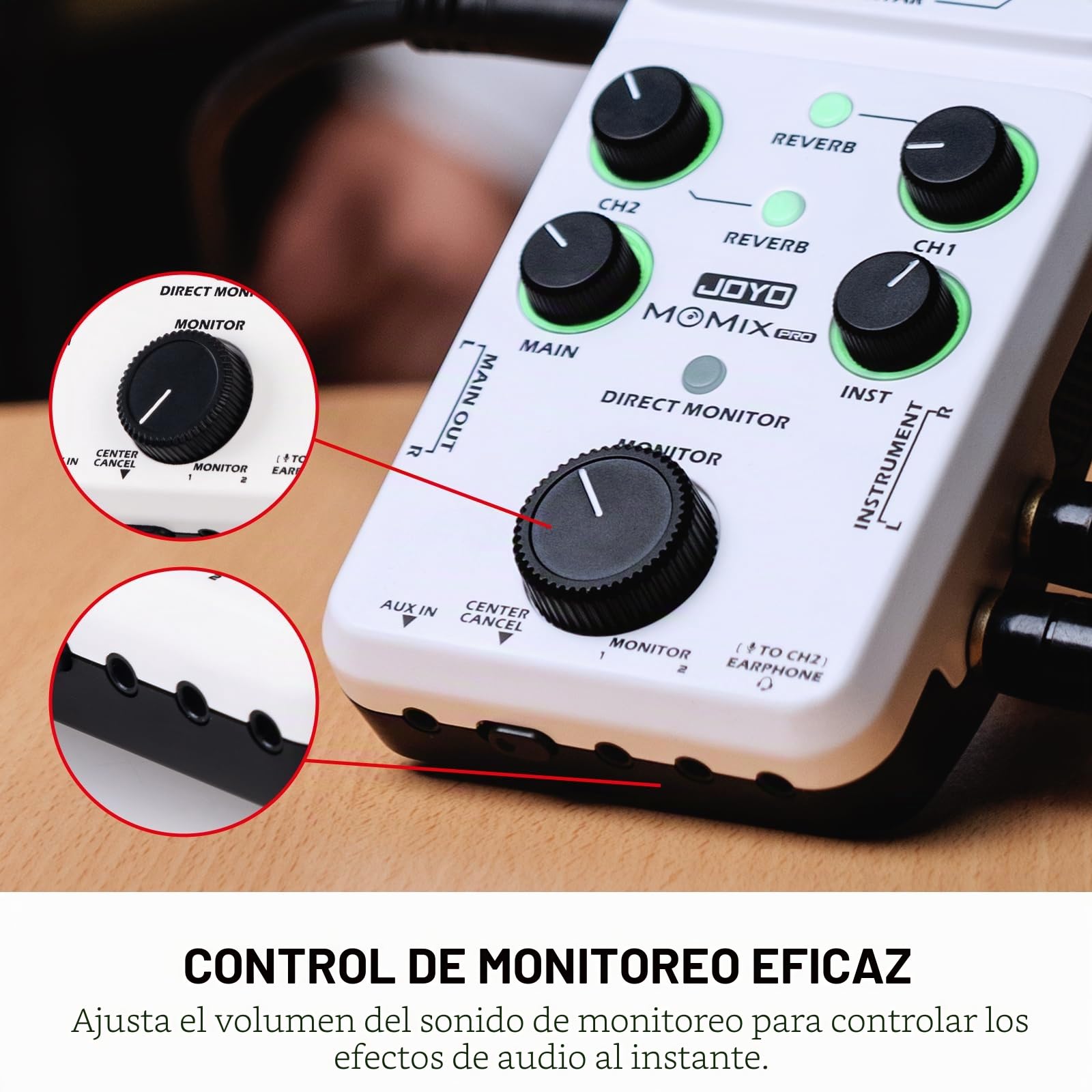 JOYO Mezclador de audio, interfaz de audio USB, estéreo, XLR + alimentación fantasma de 48 V, mezclador para transmisión en vivo, grabación, podcasting, plug & play (MOMI