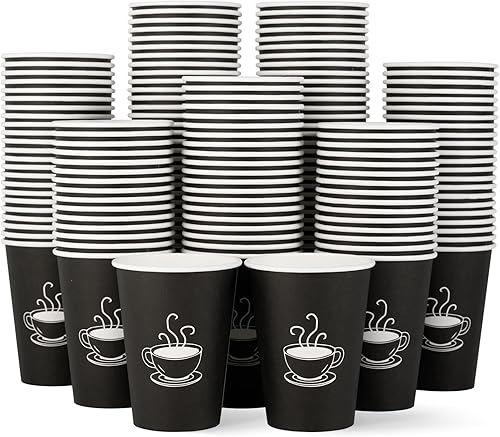 Paquete de 210 tazas de café de papel de 12 onzas, vasos de papel negro desechables para beber caliente, agua, té, utilizado para cafeterías,
