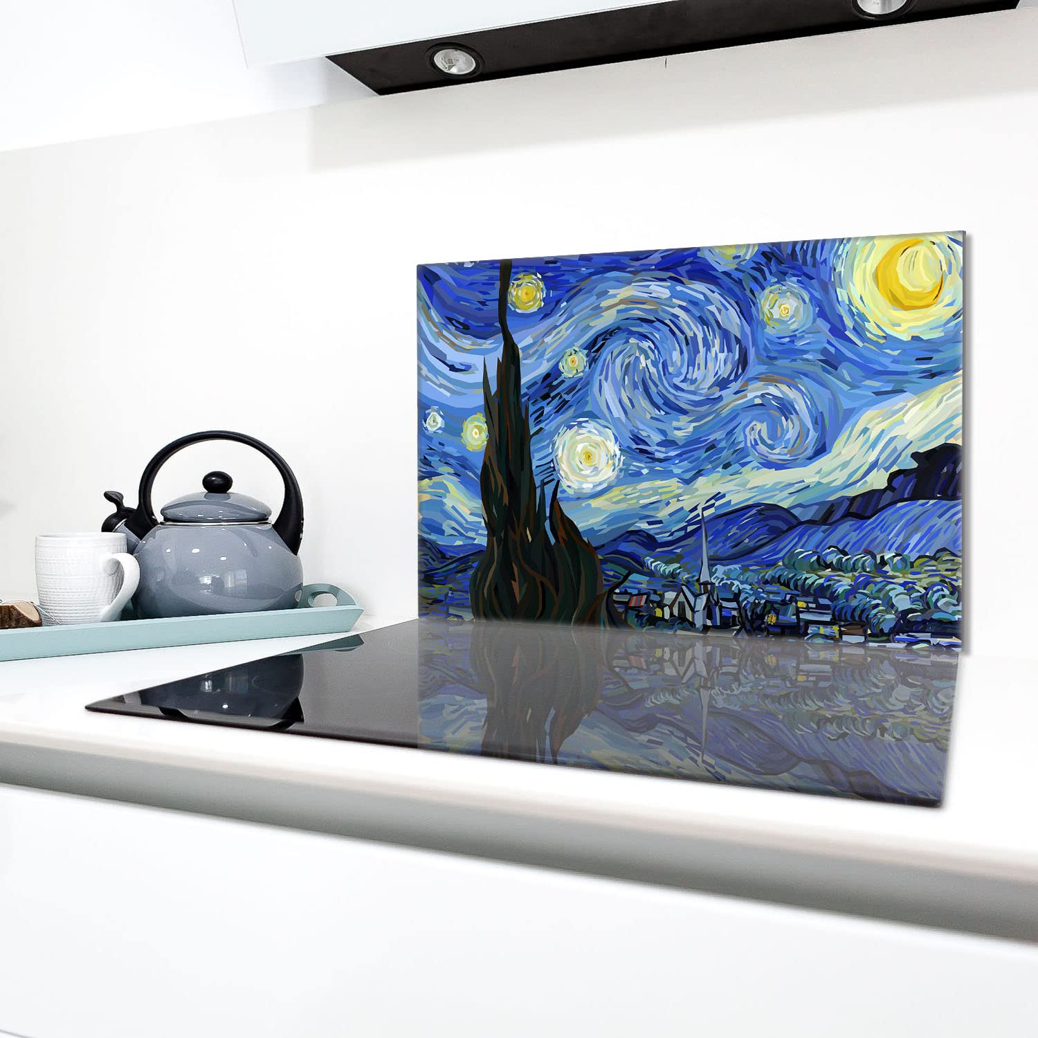 TMK ArtDeko Copri piano cottura induzione 45x52 cm copertura per piano cottura in vetroceramica 1 pezzi universale per piastre di cottura paraspruzzi tagliere in vetro temprato, dente di leone