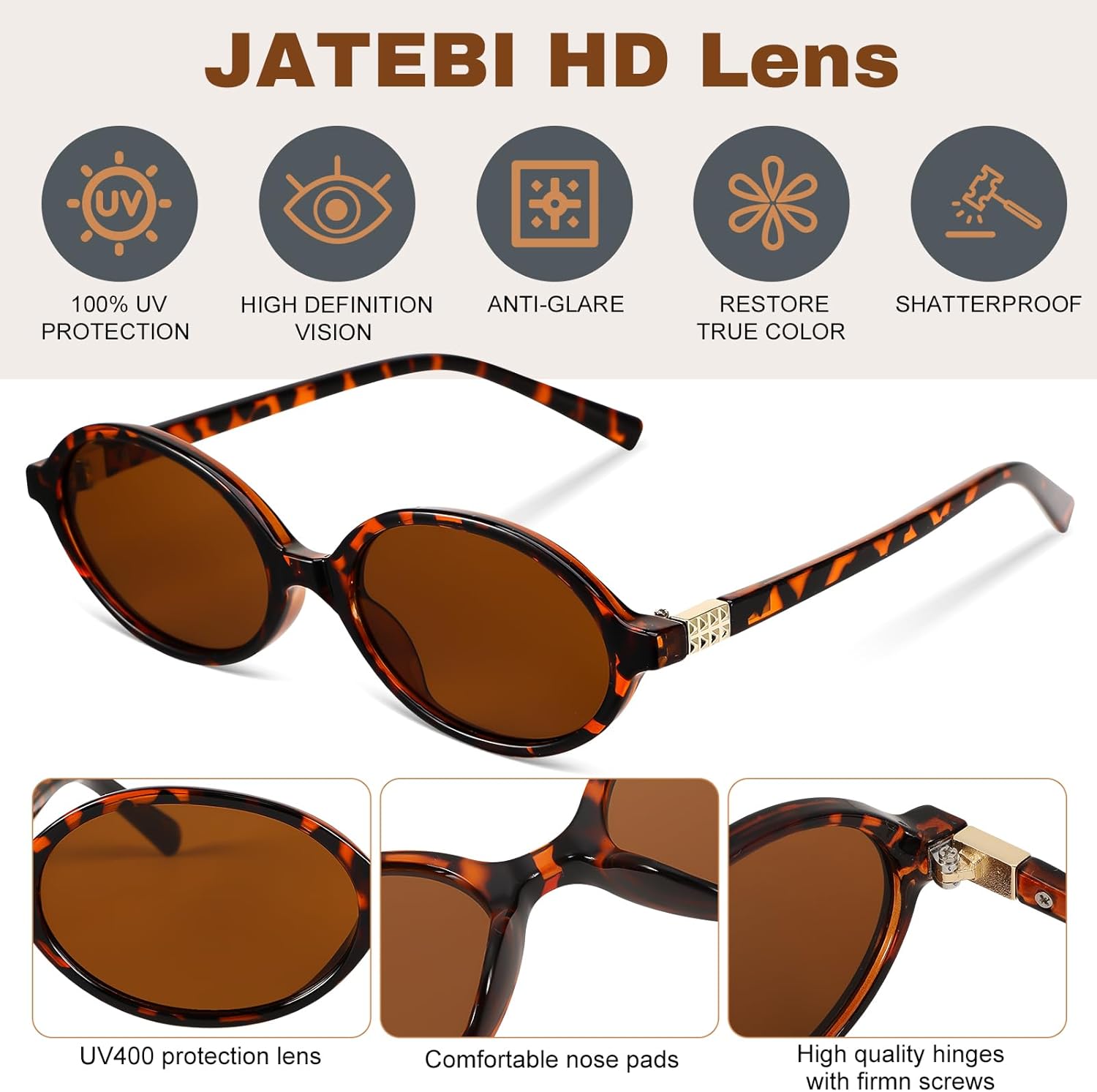 JATEBI Retro Oval Sunglasses for Women Small Vintage 90s Y2K Style Trendy Designer UV Protection Lightweight Sun Glasses - Image 4