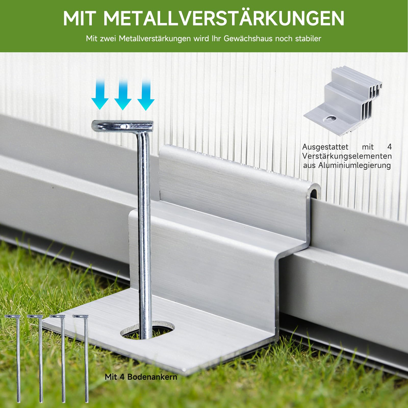 Gewächshaus mit Fundament – Aluminium Treibhaus mit PC-Platten, Anlehngewächshaus für Garten & Balkon, Gewächshaus Restposten, Gartengewächshäuser für Tomatenhaus & Pflanzen (177x181x193cm)