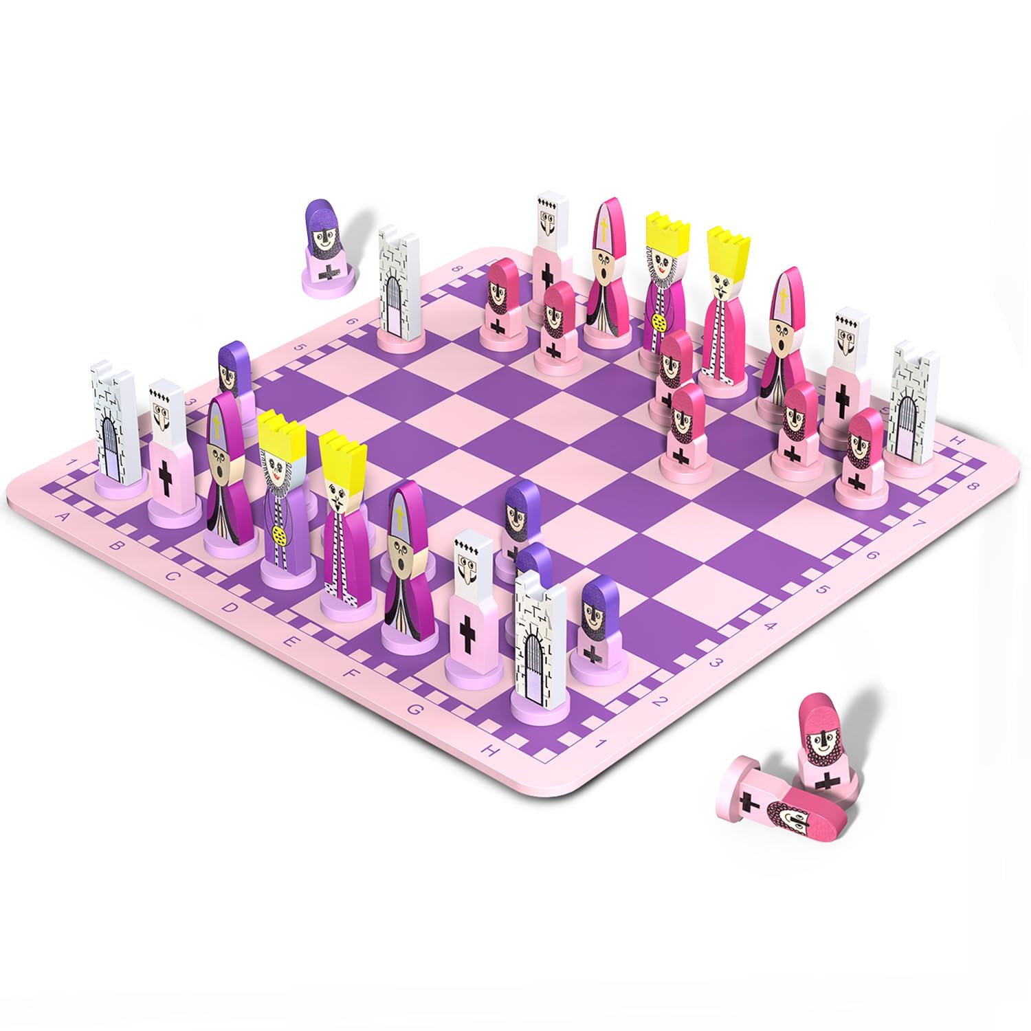 Juego de ajedrez de dibujos animados para niños:  de 11.8 pulgadas, tablero de ajedrez rosa con temática de ajedrez para niños, juegos de ajedrez para principiantes, sin estrés, juegos de mesa