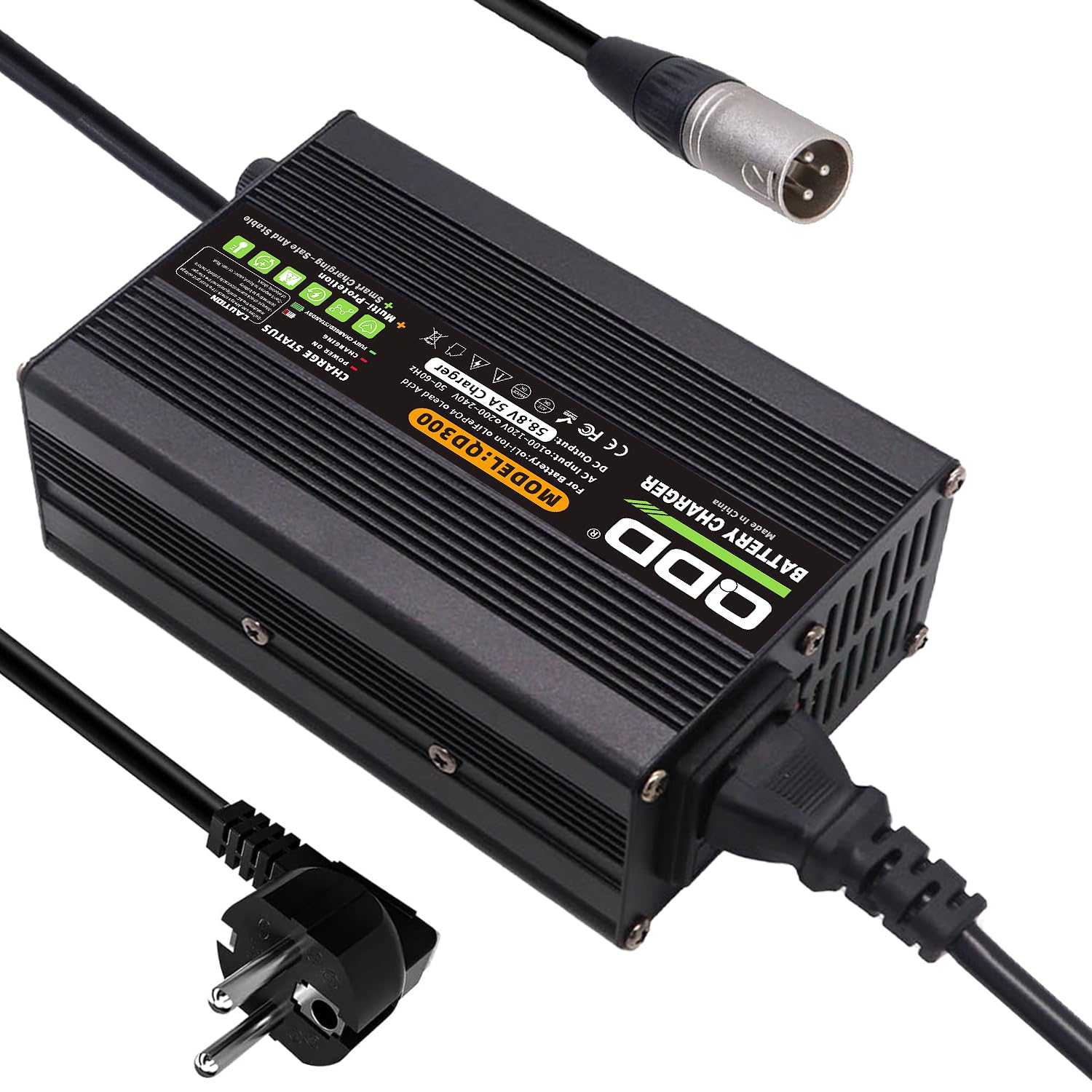 QDD Cargador de batería Li-ION de 58.8 V 5 A con múltiples medidas de protección de seguridad, adecuado para 14S 52 V batería Li-ION, cargador inteligente