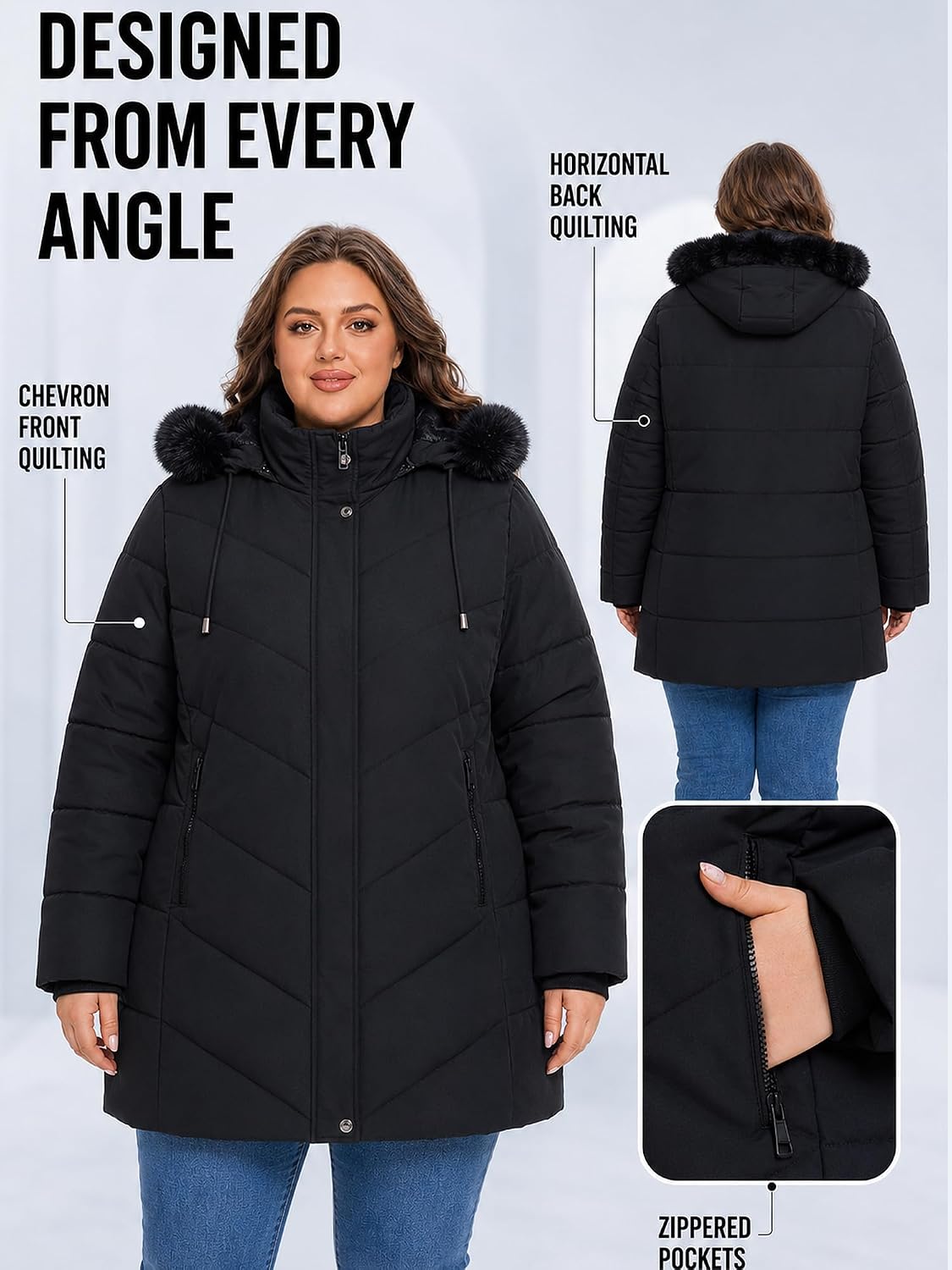 Plus Size Winter Coats for Women with Hood Jacket Puffer Parka 1X-5X
