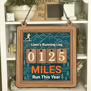 Custom Runner Gift: Wooden Running Log Sign for Yearly Mileage Tracking - Personalized Fitness Progress Decor - Milestone Achievement Board - Handcrafted Running Tracker for Him or Her