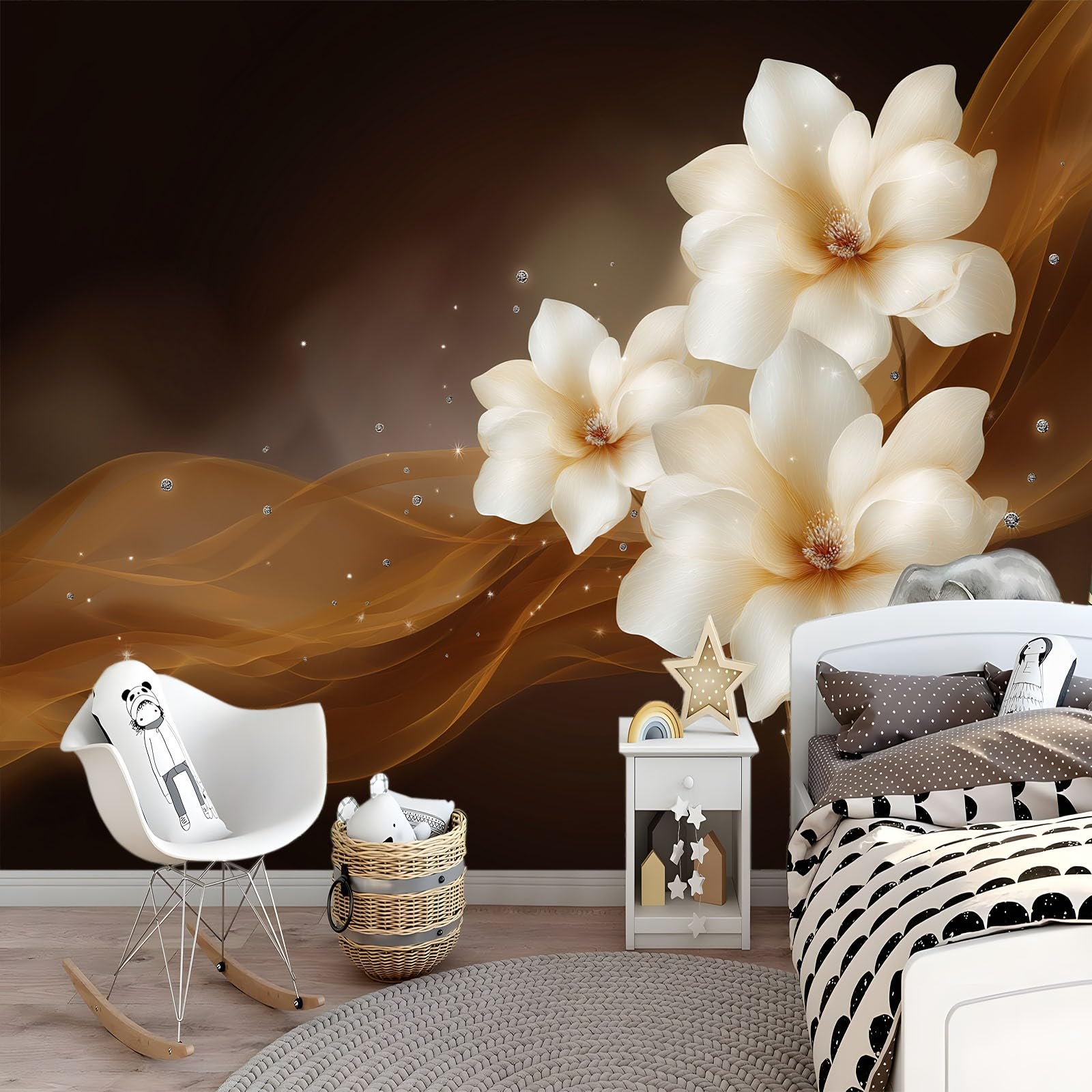 Générique Tapeta z włókniny elegancki luksusowy styl 250 l x 175H cm, panoramiczna tapeta magnolia w paski w gwiazdki - duży plakat ścienny ze zdjęciami do salonu sypialnia restauracja tło telewizora