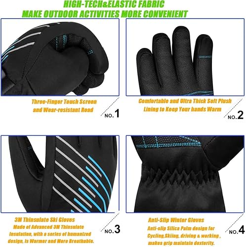 Miniatura 4 de MOREOK Guantes de invierno para hombresmujeres -10F 3M Thinsulate Warm Touch Screen Snow Ski Bicicletas Guantes para conducirCiclismoCorrerSenderismo