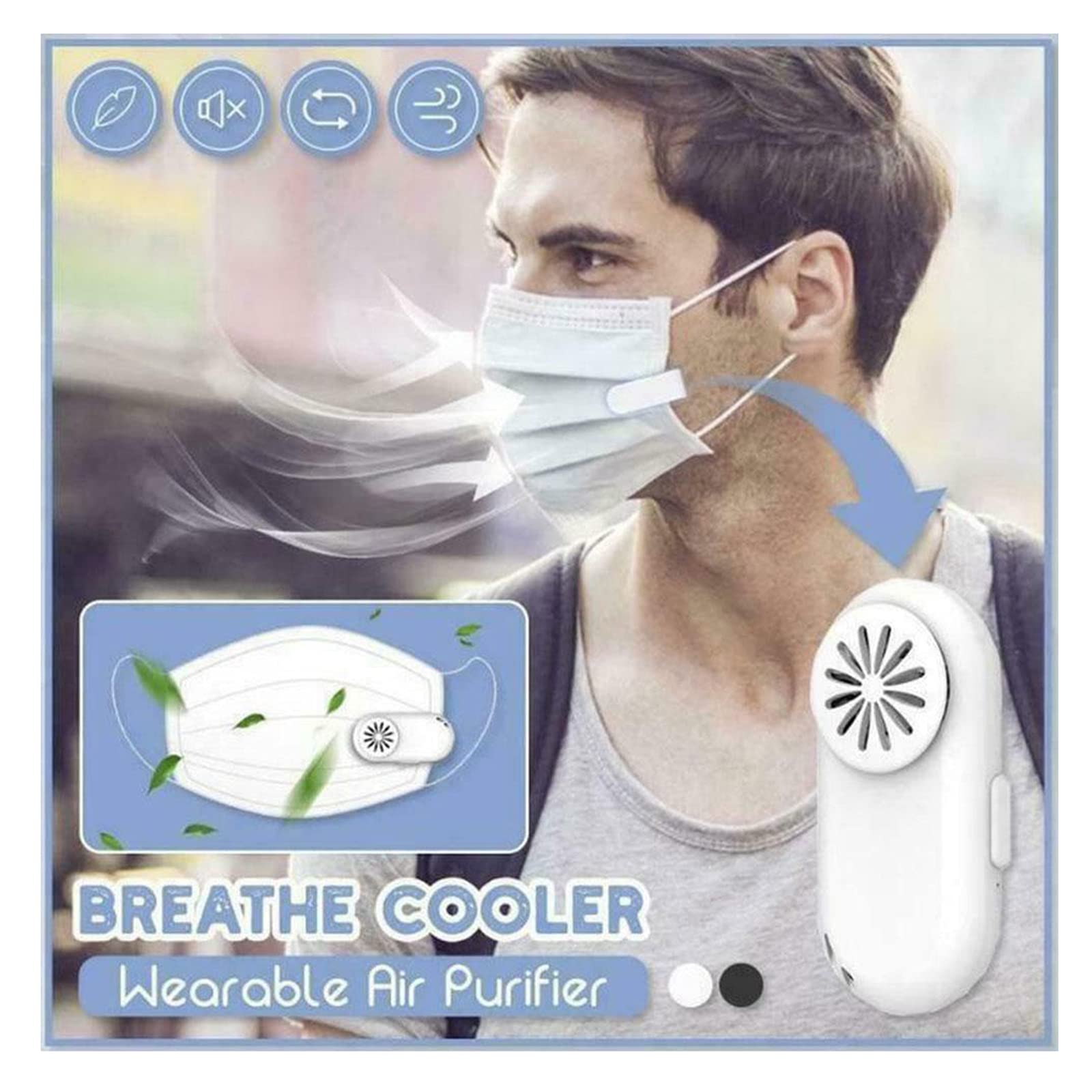 Breathe Cooler Wearable Air Purifier, Portable Mini Air Purifier Mask Fan, Personal Ionizer Air Purifier Wearable, Mini Wearable Air Purifier (White)