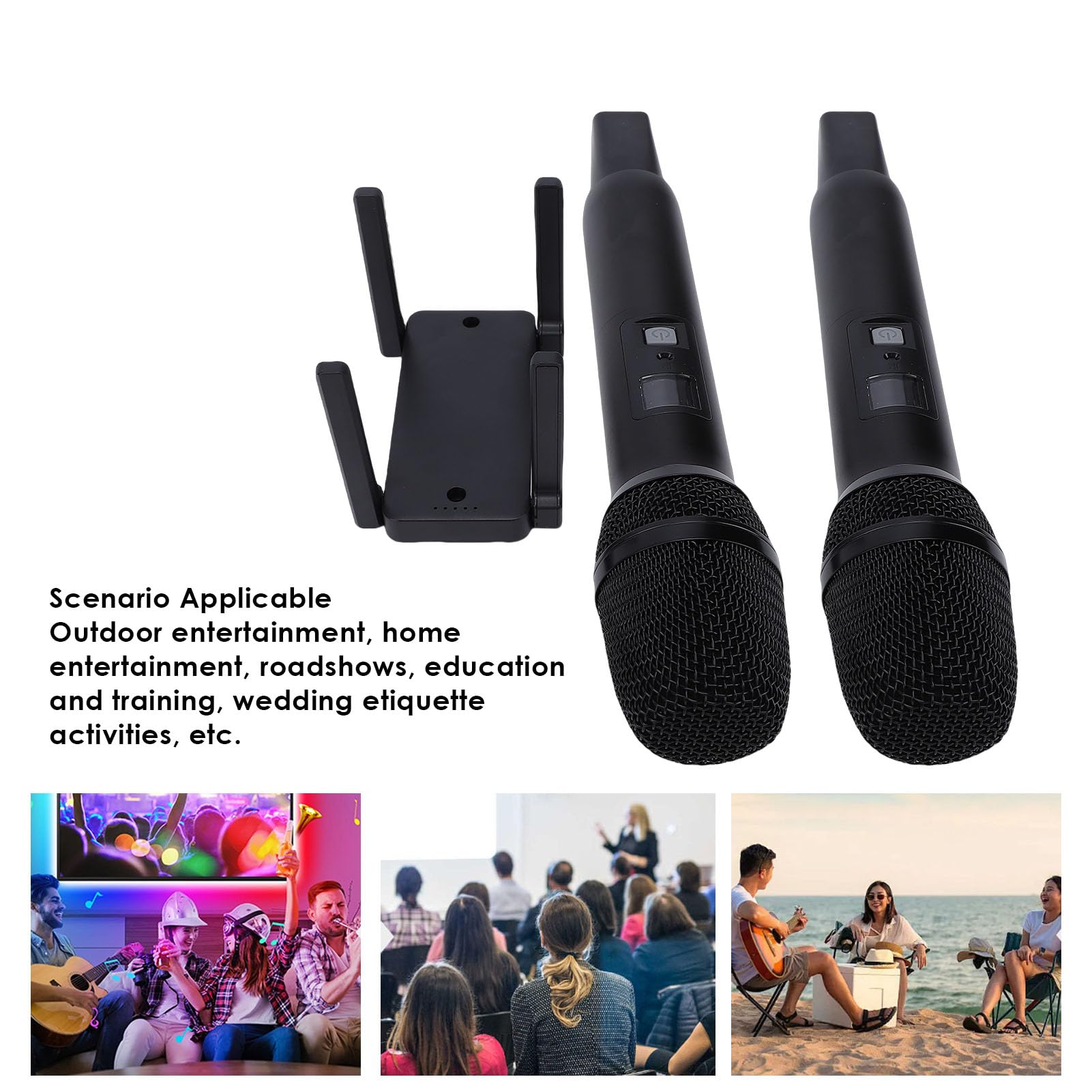 Jectse Bezprzewodowy System Mikrofonowy, Podwójny Mikrofon Karaoke UHF z Akumulatorowym Odbiornikiem, do śpiewania Karaoke, przemówień, Wesel, Imprez DJ-skich