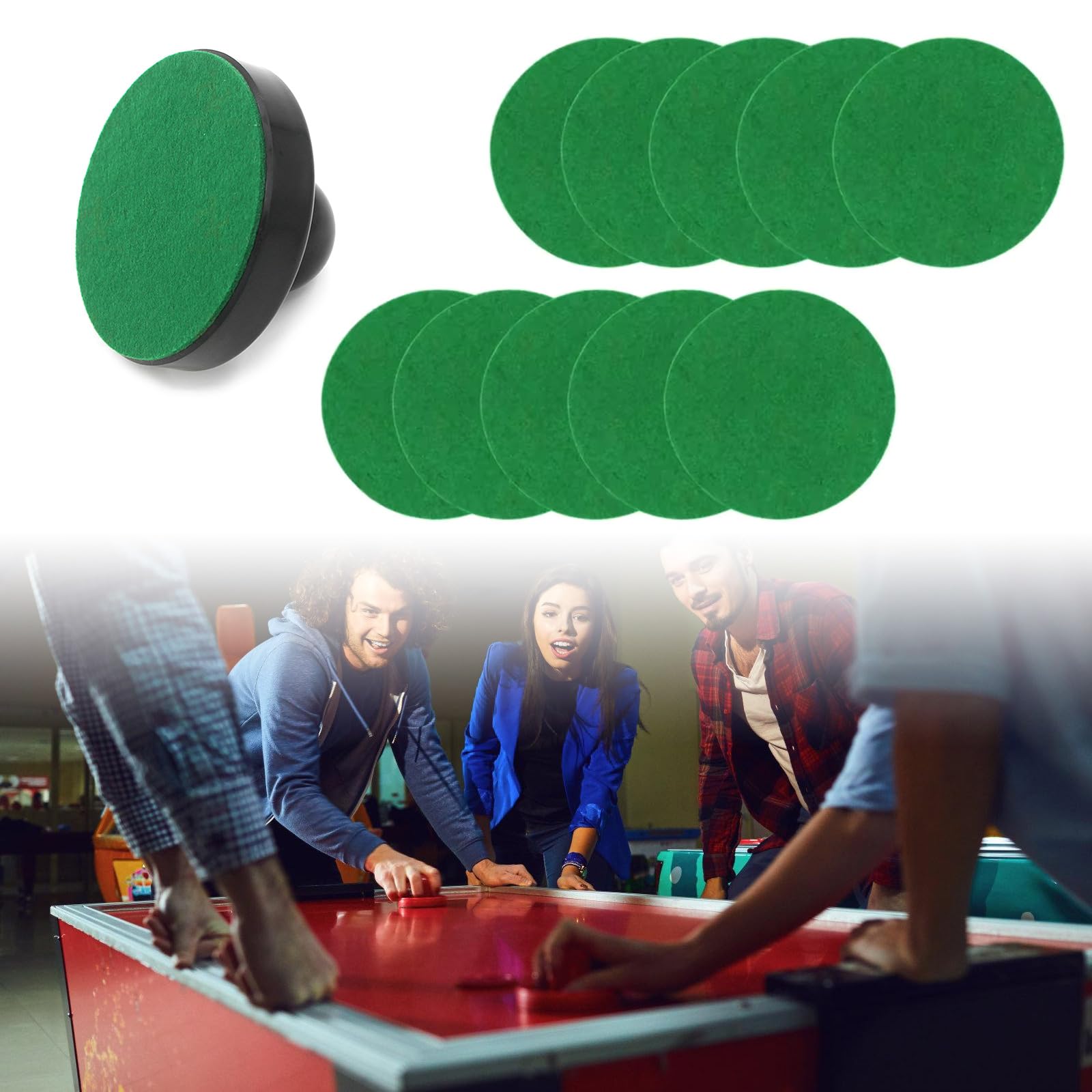 SHIUCS 10Pcs Air Hockey Felt Pad 59mm/74mm/94mm Air Hockey Felt Pusher Pad Replacement Air Hockey Table Felt Pusher