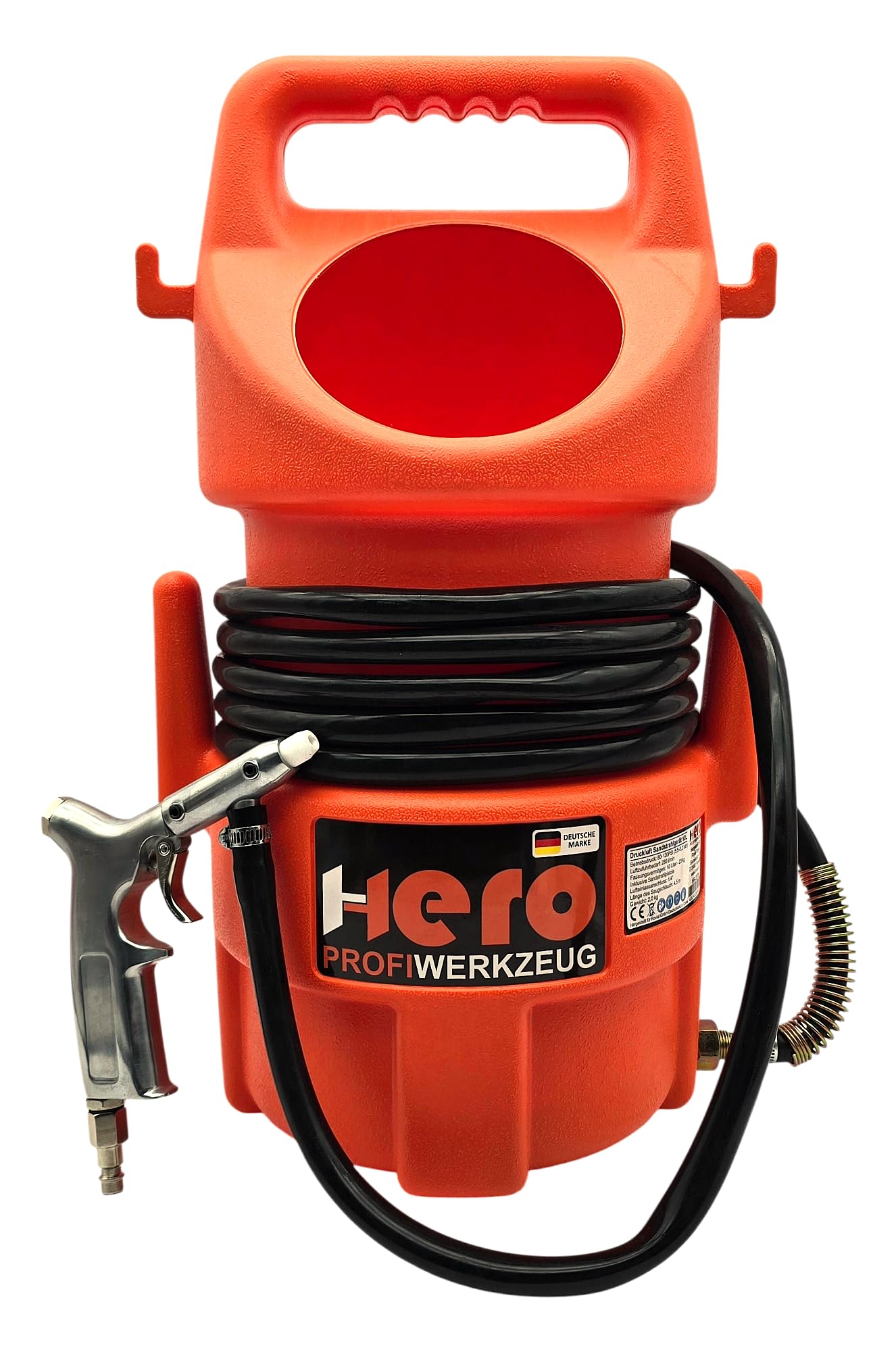 HERO Sandstrahler Druckluft 10L – Mobiles Sandstrahlgerät mit Strahlpistole für Rostentfernung, Reinigung & Oberflächenbearbeitung