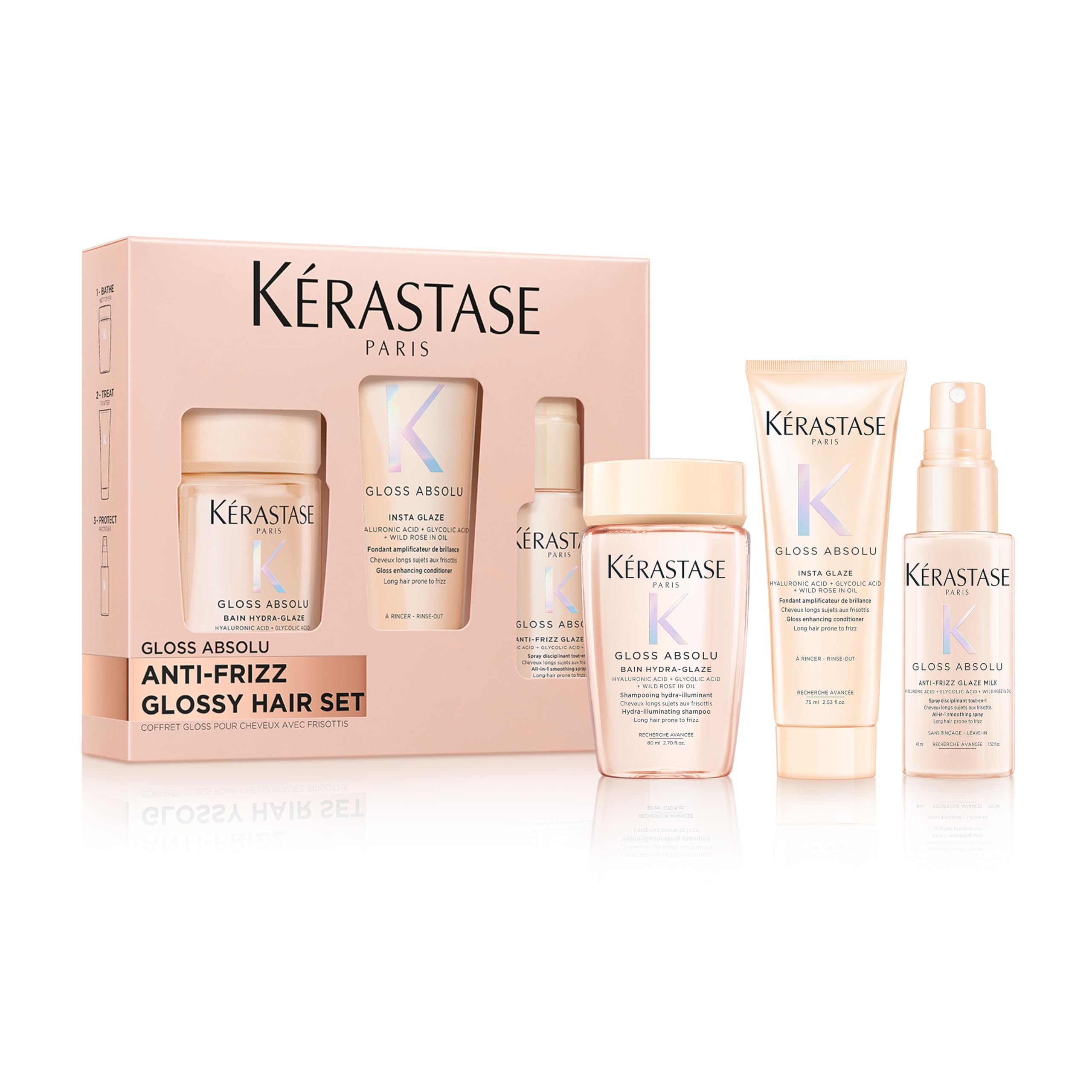 Kérastase Gloss Absolu Trio Discovery Set, containing travel sized Shampoo, Conditioner and Heat Protectant Spray, Anti-Frizz, Hydrating, Gloss-Enhancing for all hair types