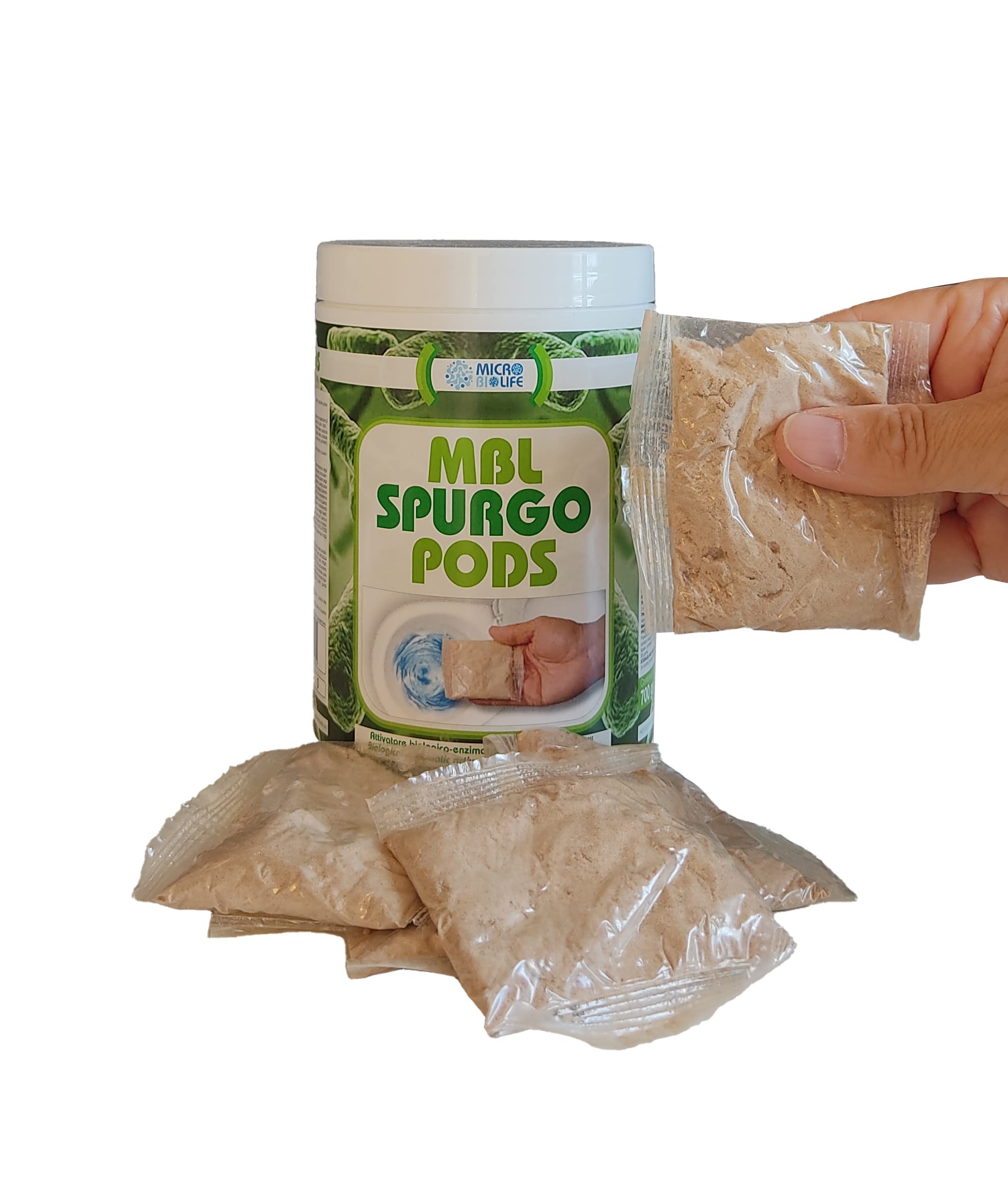 MBL SPURGO PODS gr. 700 – n. 20 bustine idrosolubili da 35 gr. (500 milioni di microrganismi per gr.) Attivatore biologico per il trattamento di fosse biologiche e per le tubazioni di scarico