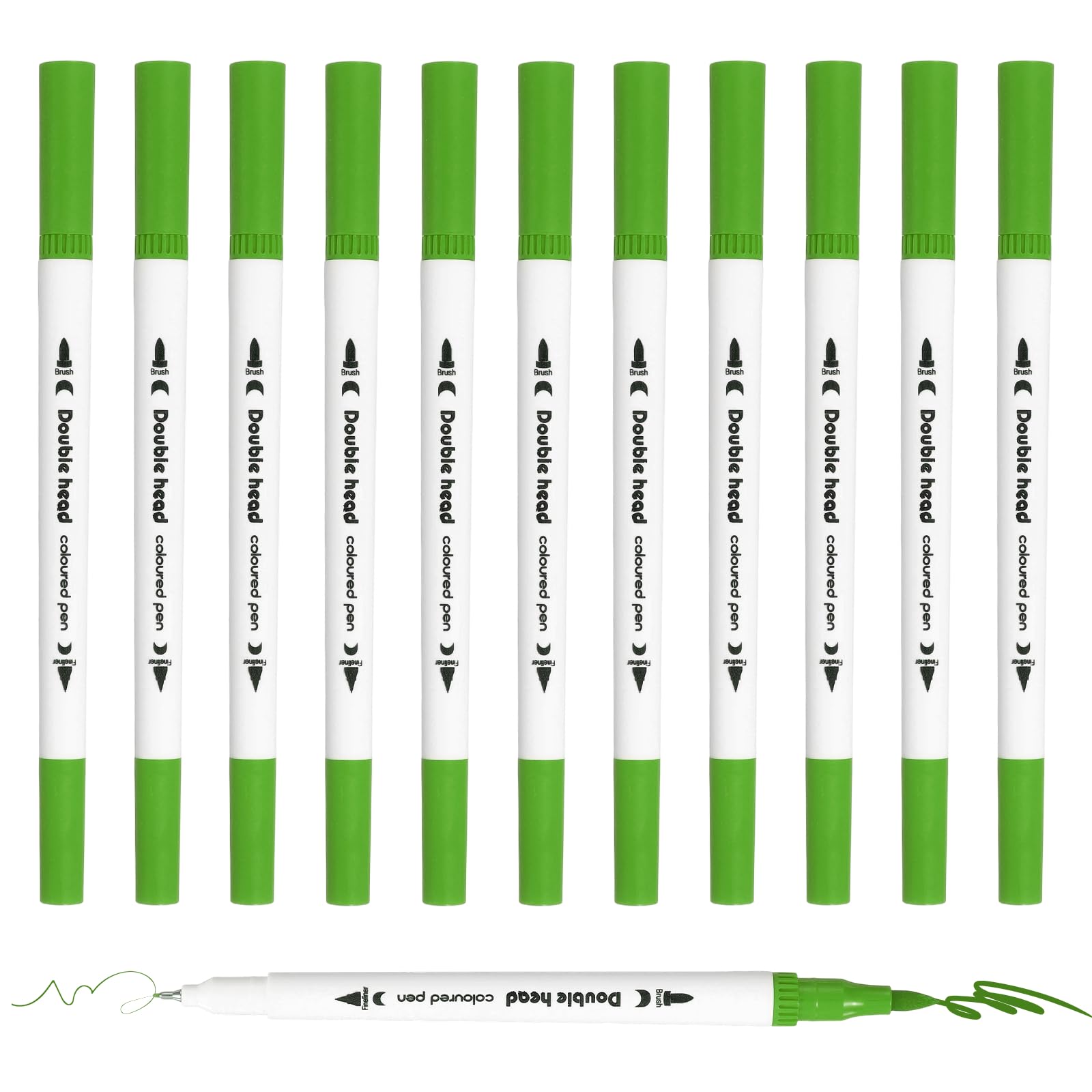 PATIKIL 12Pack Dual Brush Markers, Light Green Watercolor Fine and Brush Tips Pens Colored Marker Calligraphy Coloring Art Supplies Set for Coloring Book Illustration Sketching Journaling