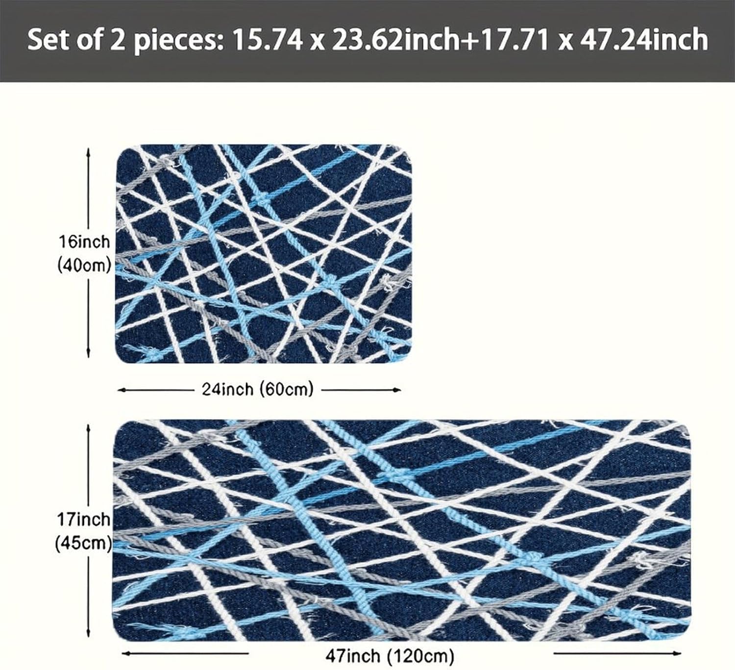 Blue and White Knot Kitchen Mat Kitchen Rug Set | Kitchen Rugs Flannel Velvety Washable breathable Water Absorbent Soft ，kitchen utensils for Kitchen, Floor,Laundry