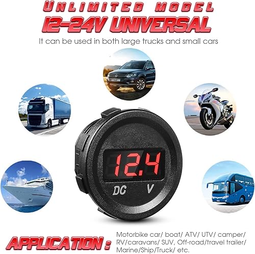 Miniatura 26 de BBTO 2 unidades de medidor de voltaje de automóvil de 12 V CC con pantalla LED, voltímetro digital de panel redondo, voltímetro compatible con Azul
