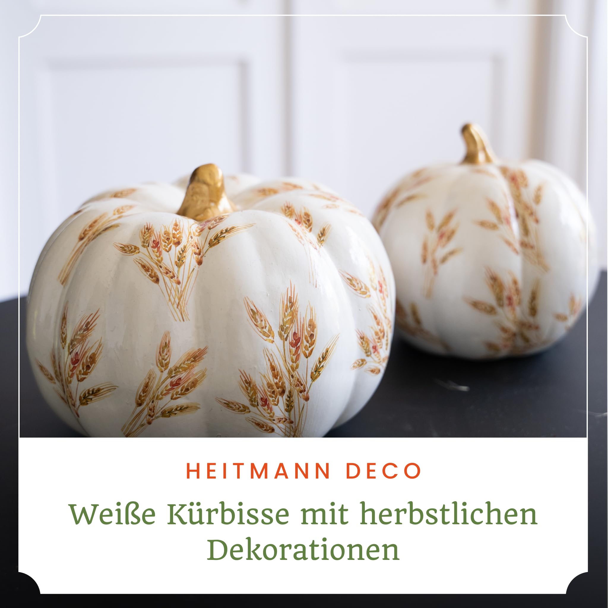 Heitmann Deco Lot de 2 Champignons en céramique, Blanc avec Motif doré, Environ 40 cm et 25 cm