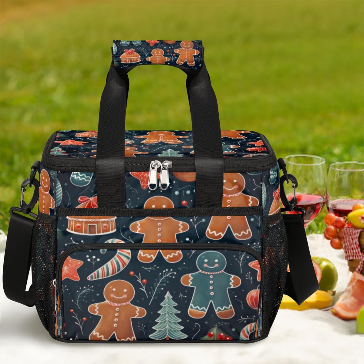 Insulated Picnic Backpack Lunch Box for Women Men Picnic Basket Tote Lunch Bag Picnic Bag Portable Lunch Bags for Picnic, Beach, Work, Trip,Office, Camp Christmas Gingerbread Man