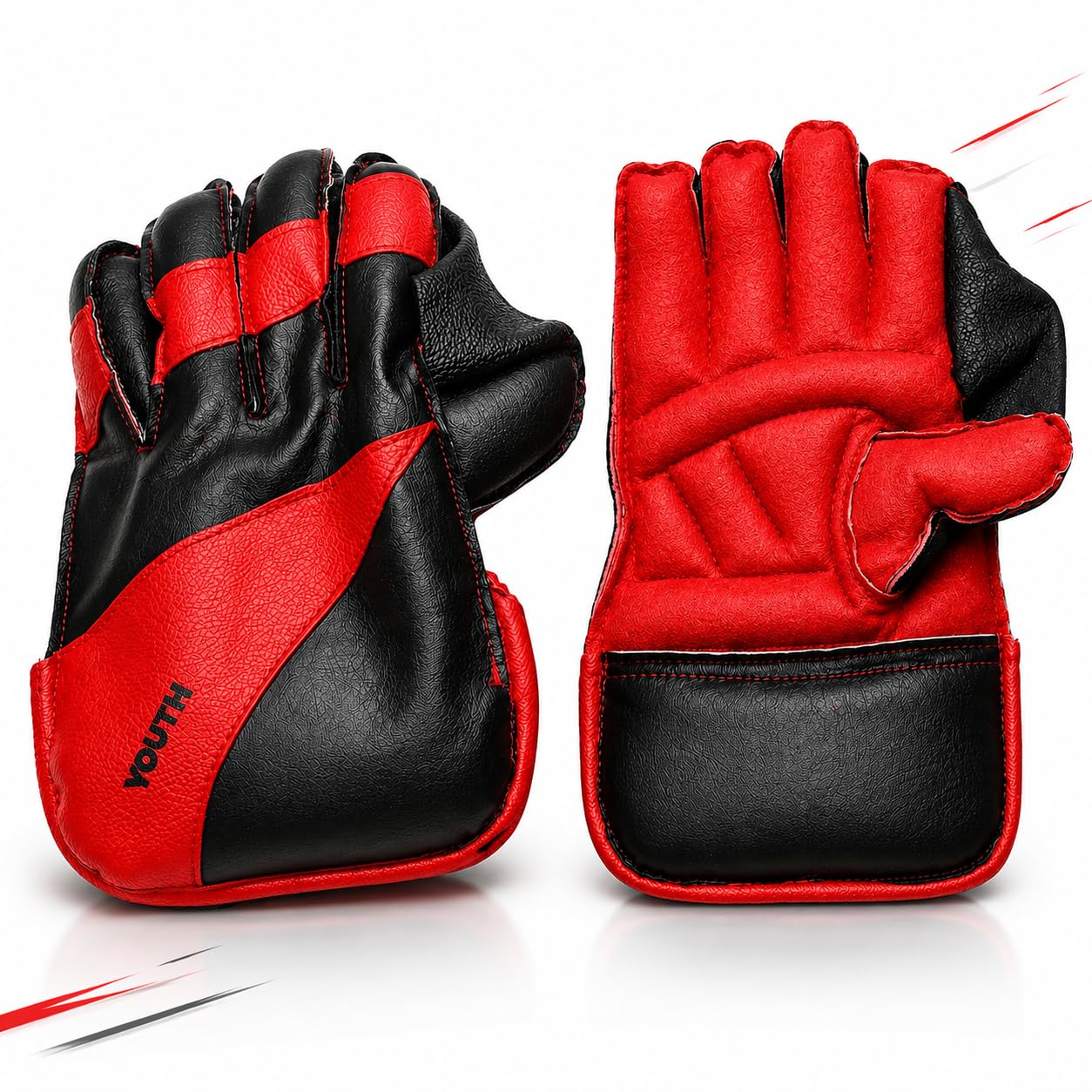 vinex cricket wicket keeping gloves - practice series | durable leather material - full size/youth (1 pair)