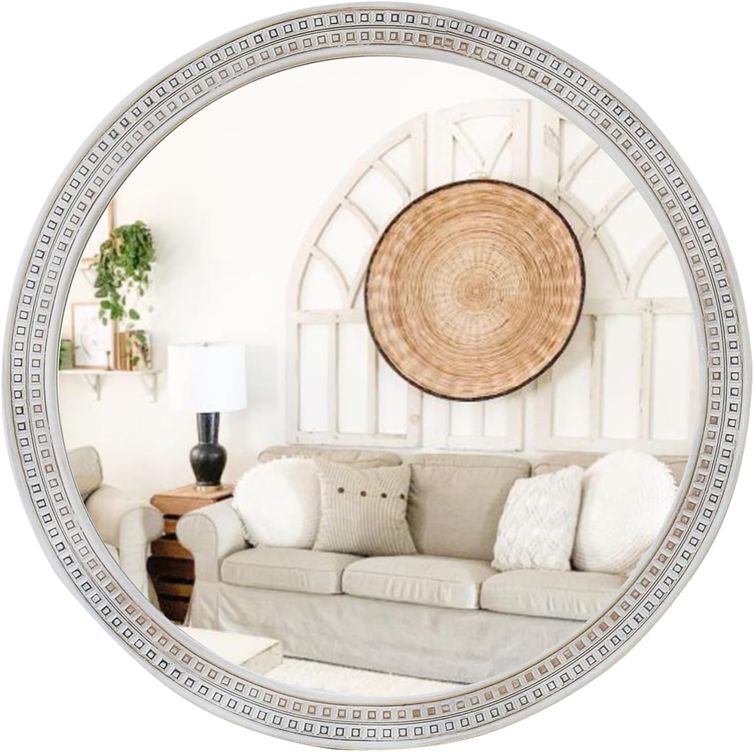 Amazon.com: Micasso 30" Round Wood Wall Mirror, Rustic Farmhouse ...